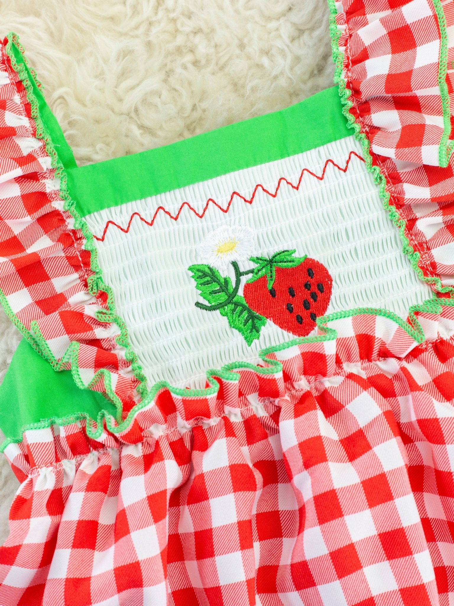 Red Gingham Strawberry Smocked Tank Dress - Marie Nicole Clothing