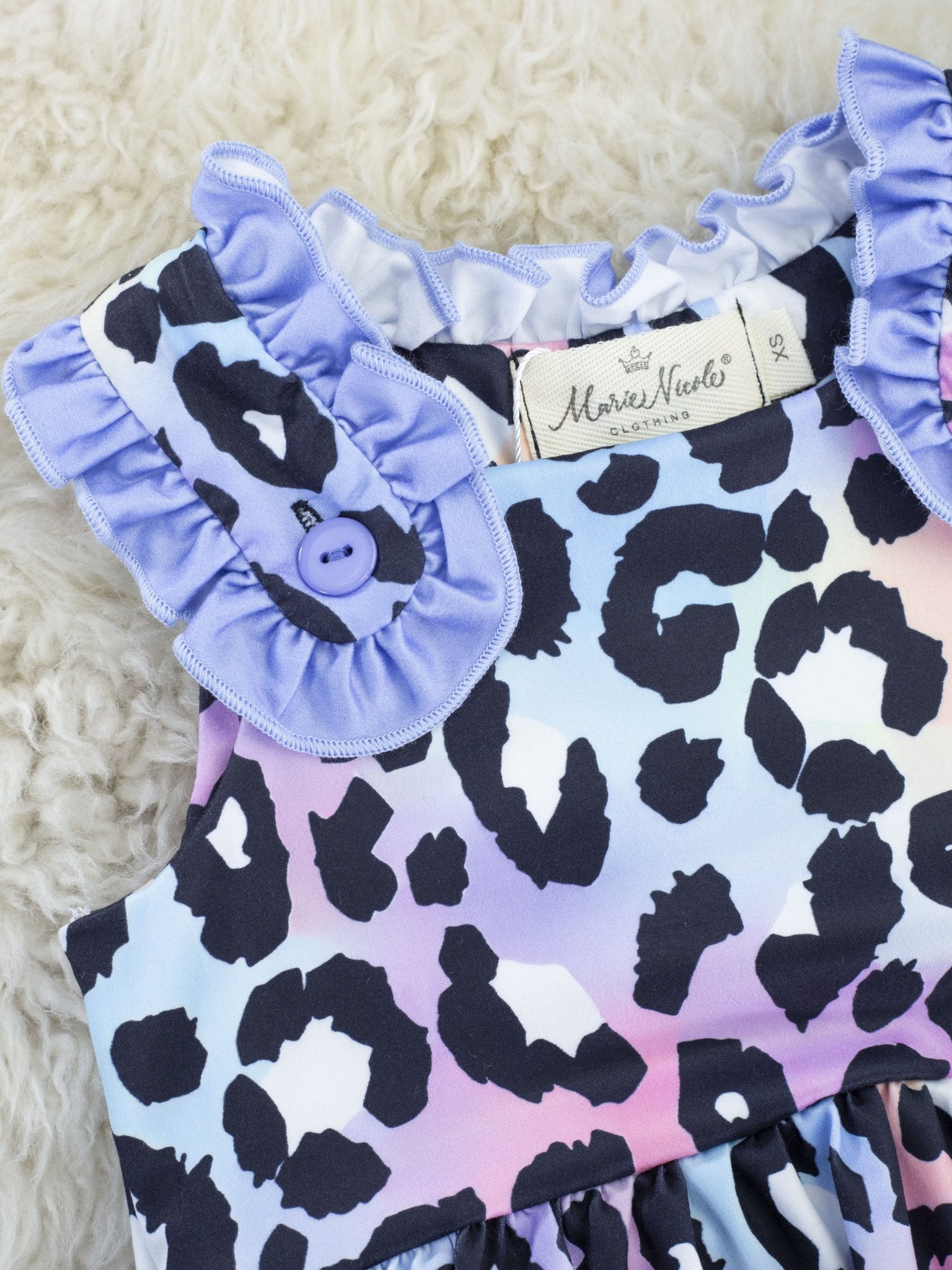 Purple Leopard Rainbow Ruffle Romper - Marie Nicole Clothing