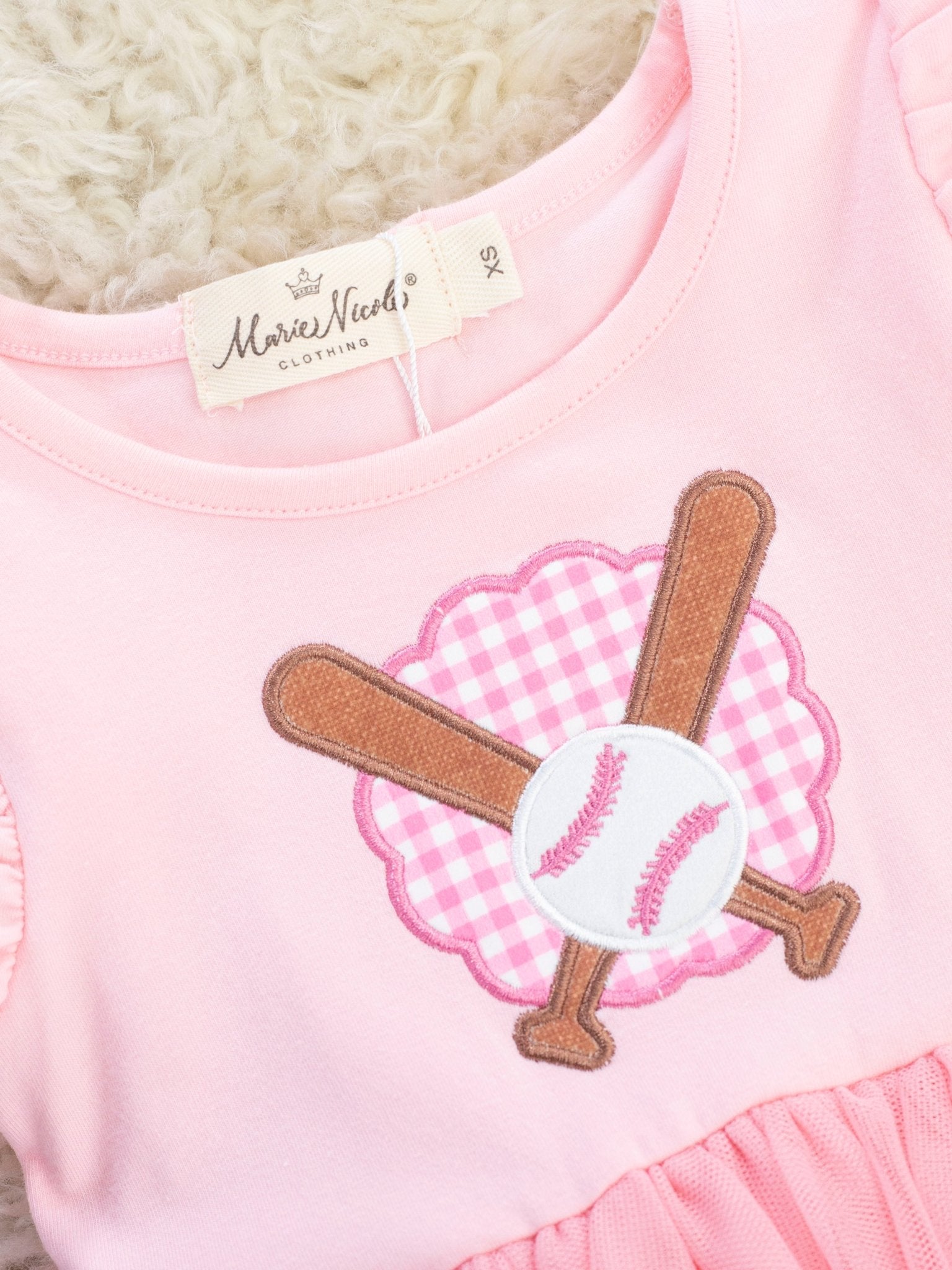 Pink Baseball Tulle Ruffle Dress - Marie Nicole Clothing