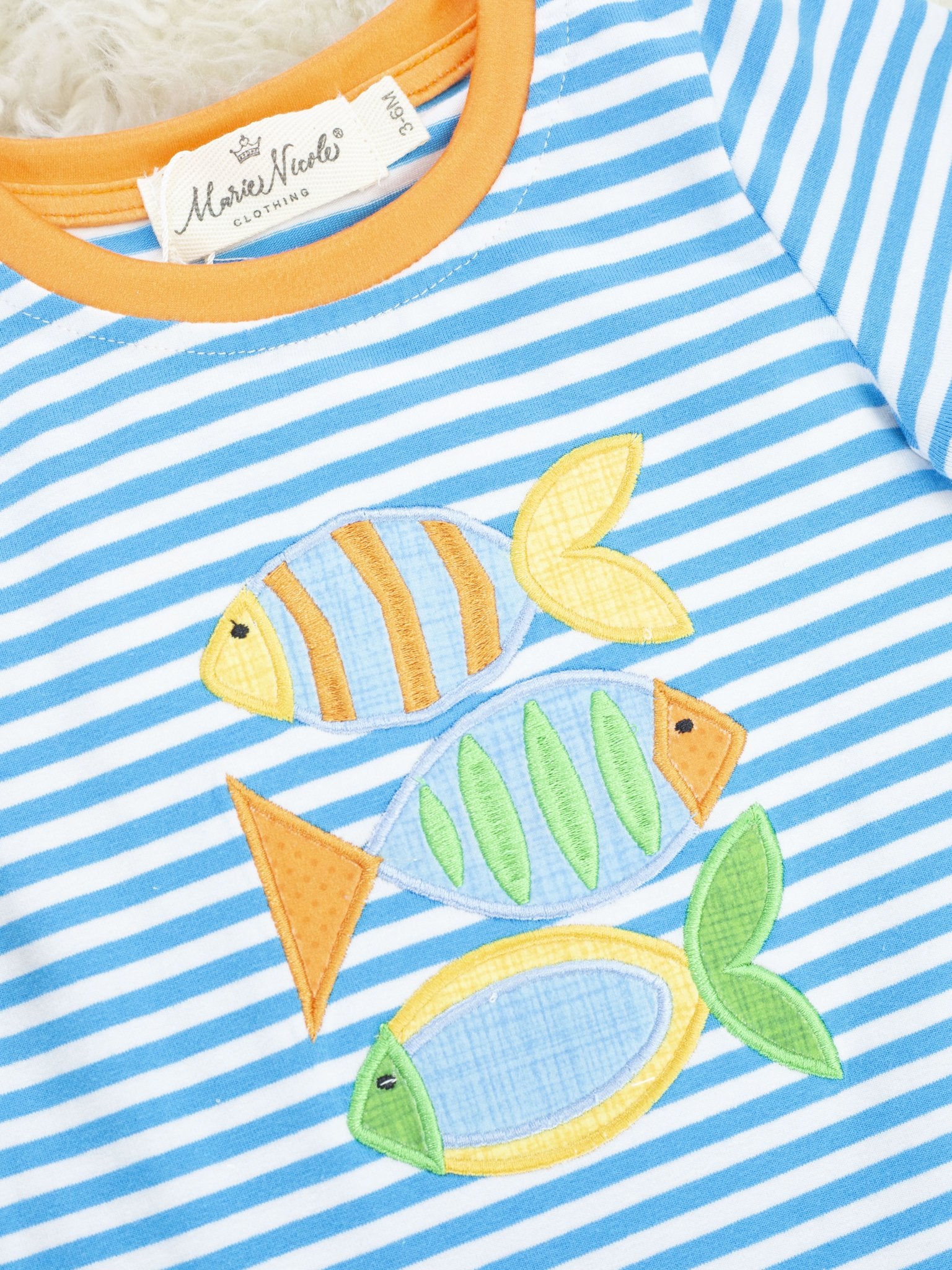 Blue Striped Fish Romper - Marie Nicole Clothing