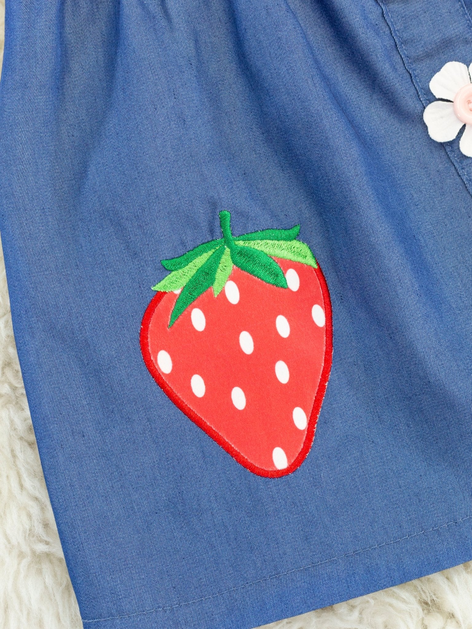 Chambray Strawberry Ruffle Dress - Marie Nicole Clothing
