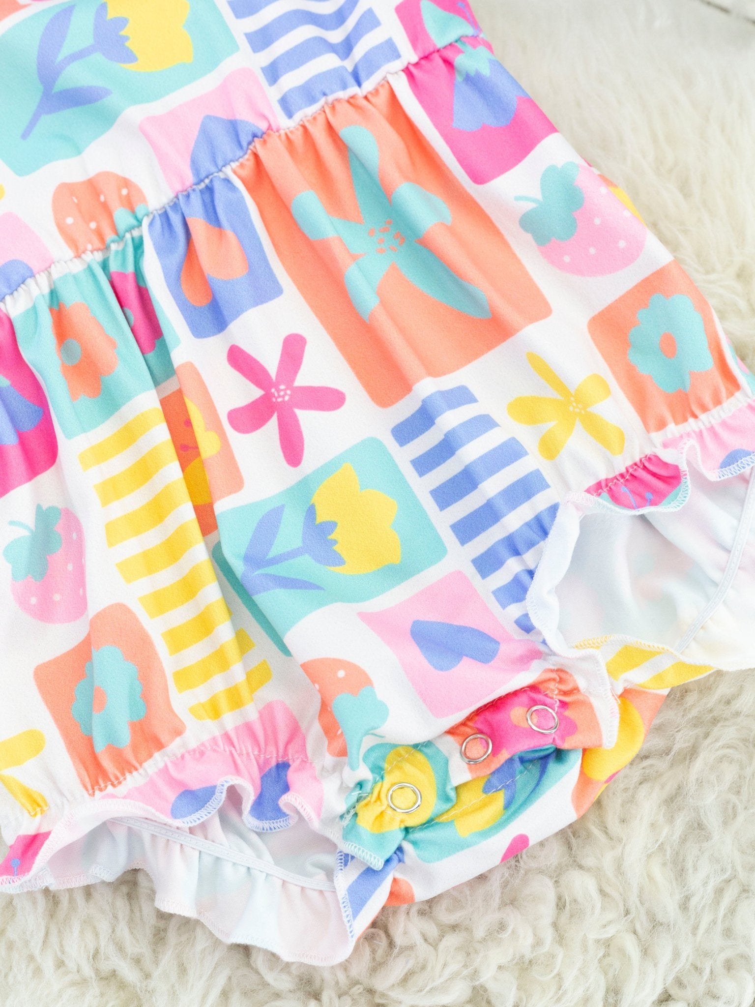 Fun Floral Geometric Ruffle Bubble Romper - Marie Nicole Clothing