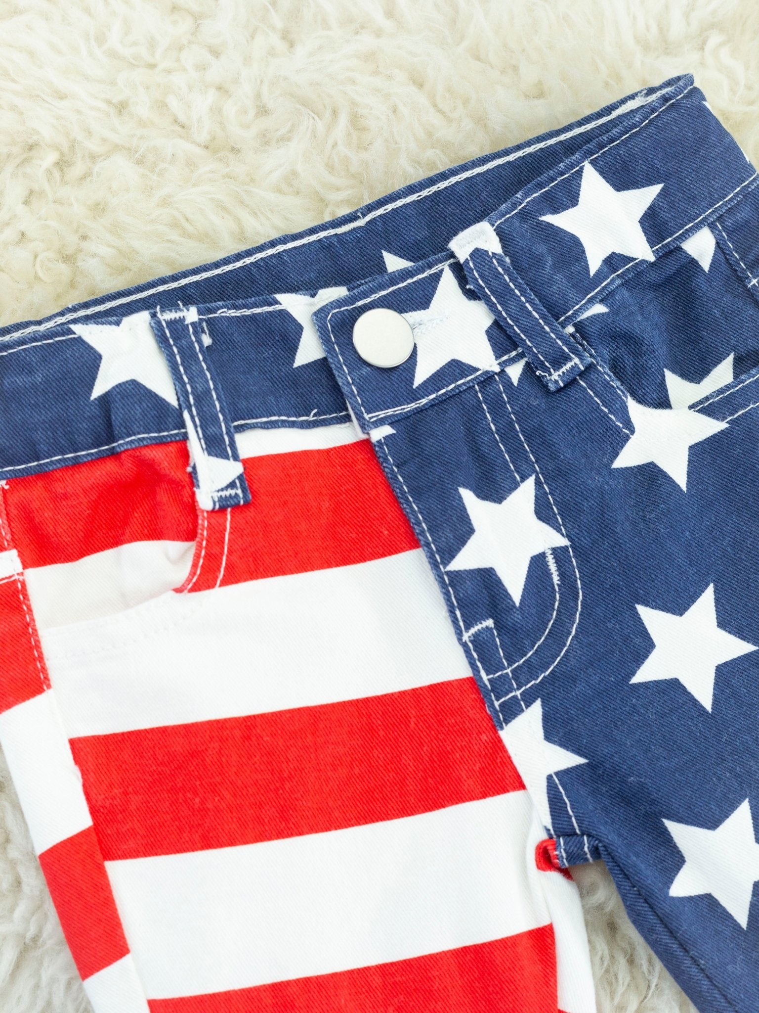 Stars & Stripes Tiered Denim Bell Bottoms - Marie Nicole Clothing