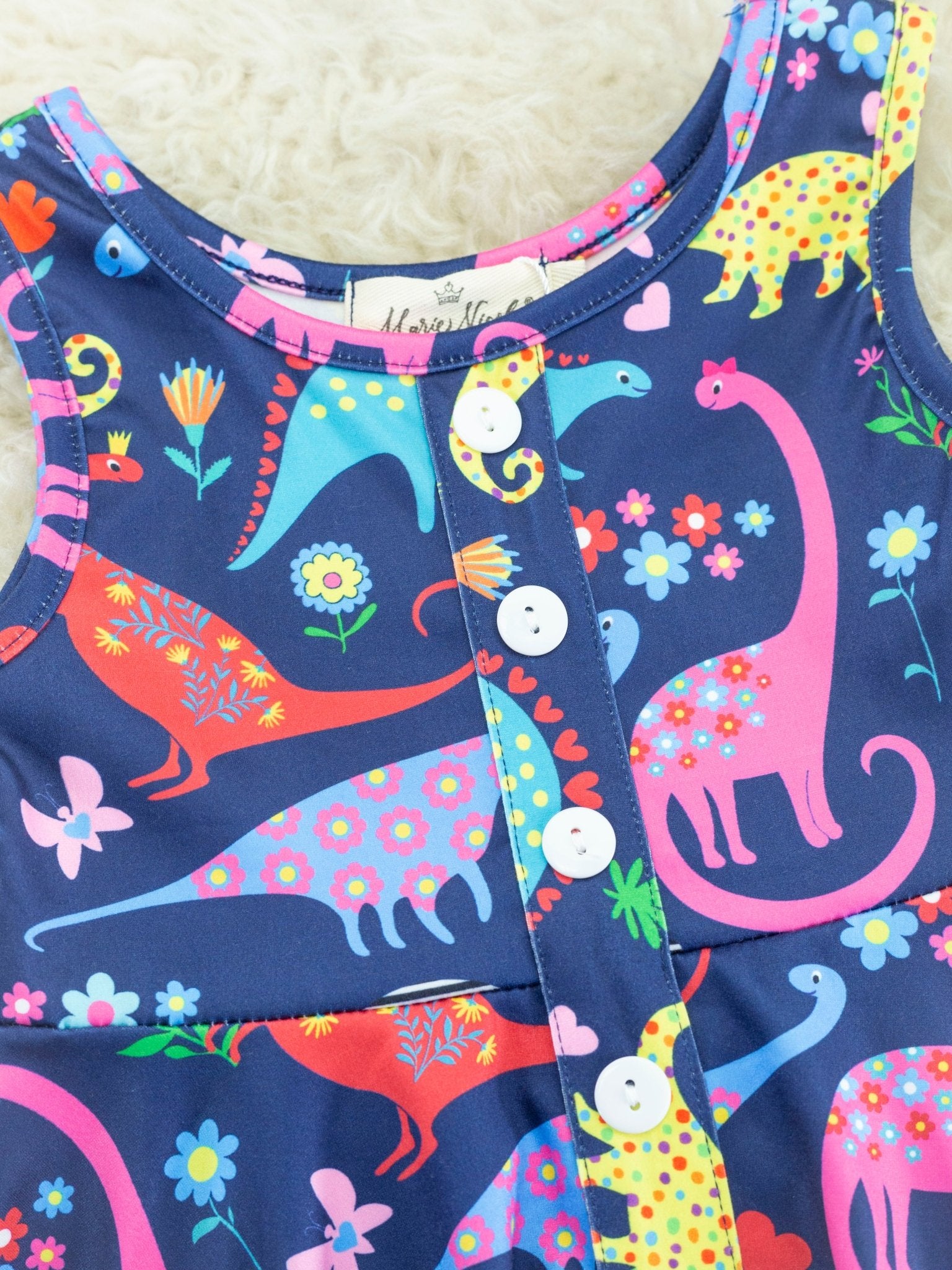 Rainbow Dinosaur Ruffle Tank Dress - Marie Nicole Clothing