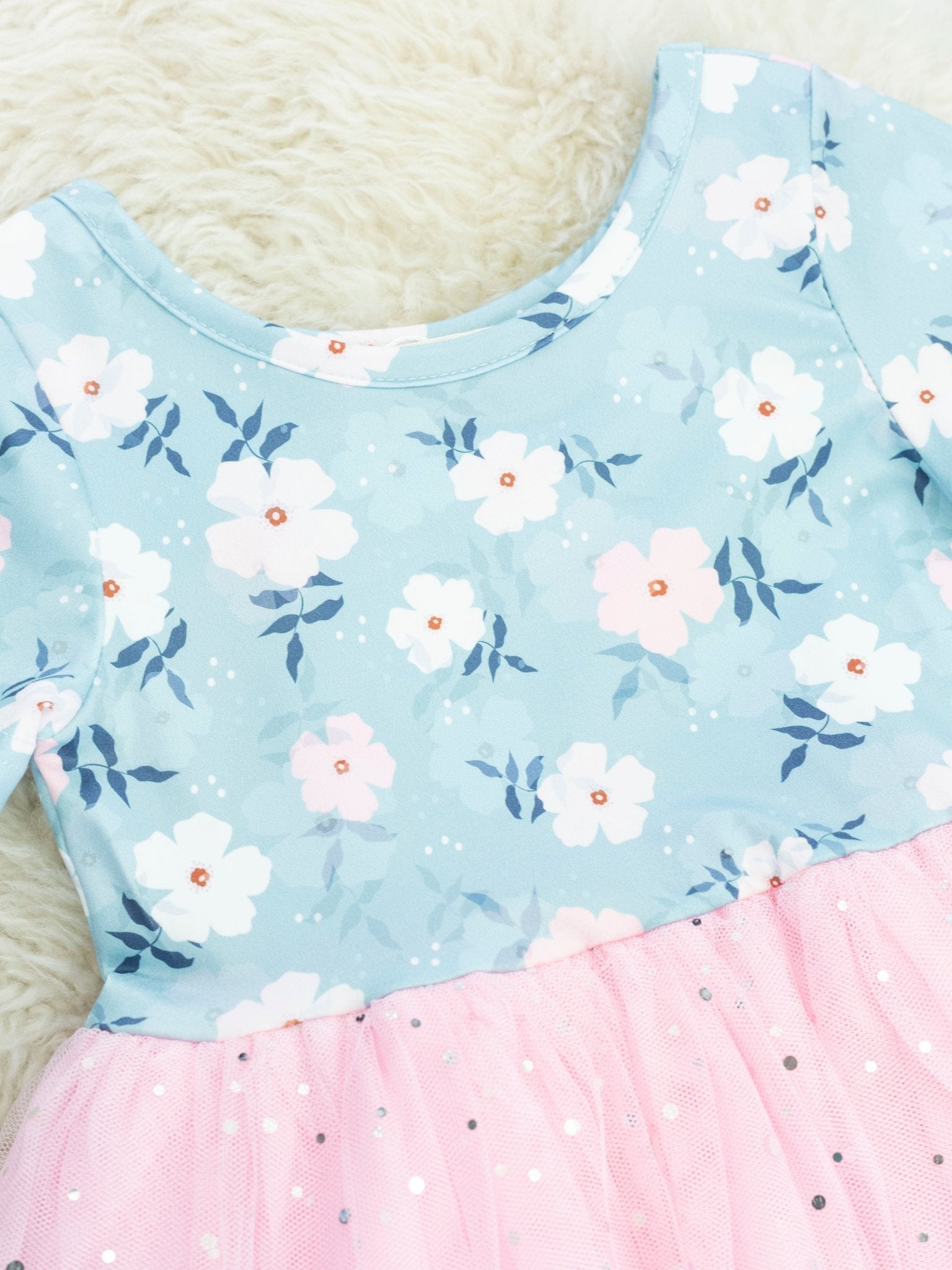 Pink & Blue Floral Tulle Dress - Marie Nicole Clothing