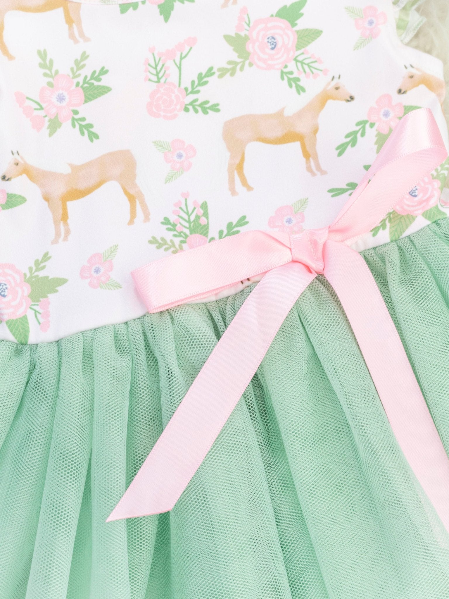 Sage Floral Horse Tulle Dress - Marie Nicole Clothing