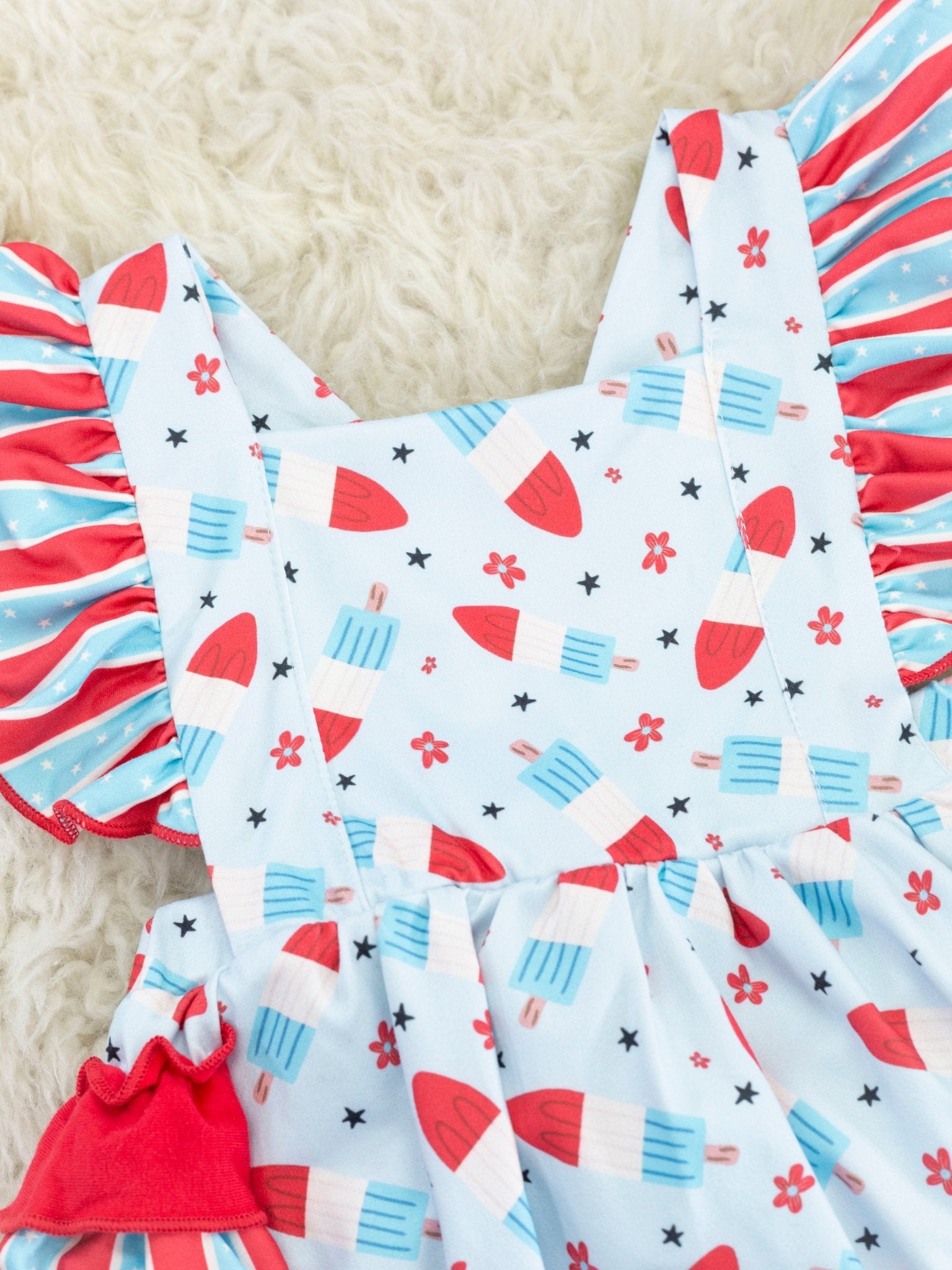 Red, White, & Blue Popsicle Ruffle Bubble Romper - Marie Nicole Clothing