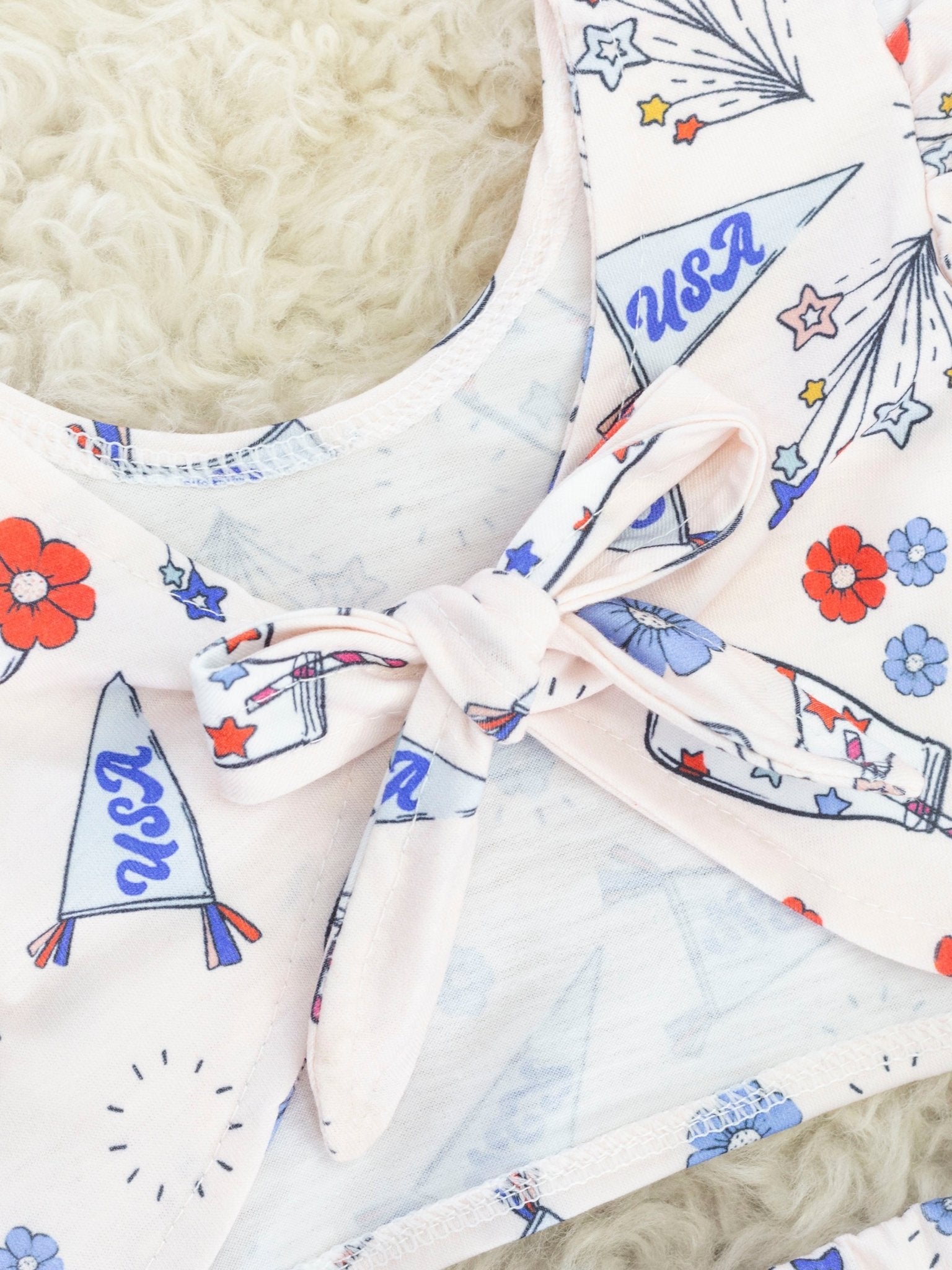 Patriotic Floral Tie Ruffle Bloomers Outfit - Marie Nicole Clothing