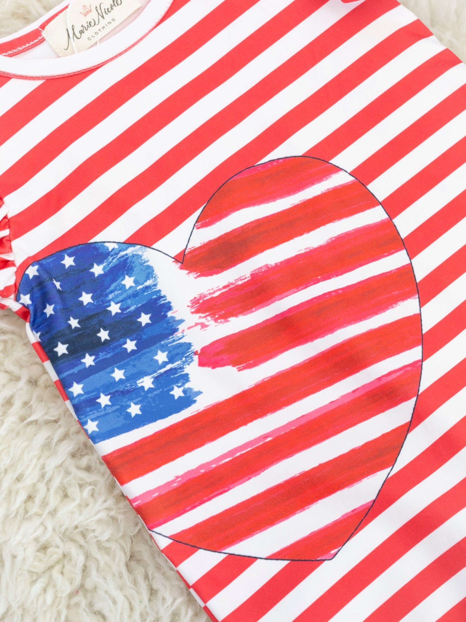 Patriotic Stripe Heart Ruffle Romper - Marie Nicole Clothing