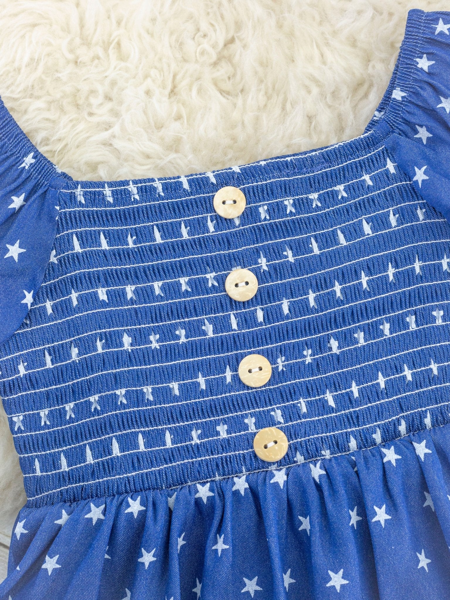 Navy Smocked Little Star Dress - Marie Nicole Clothing