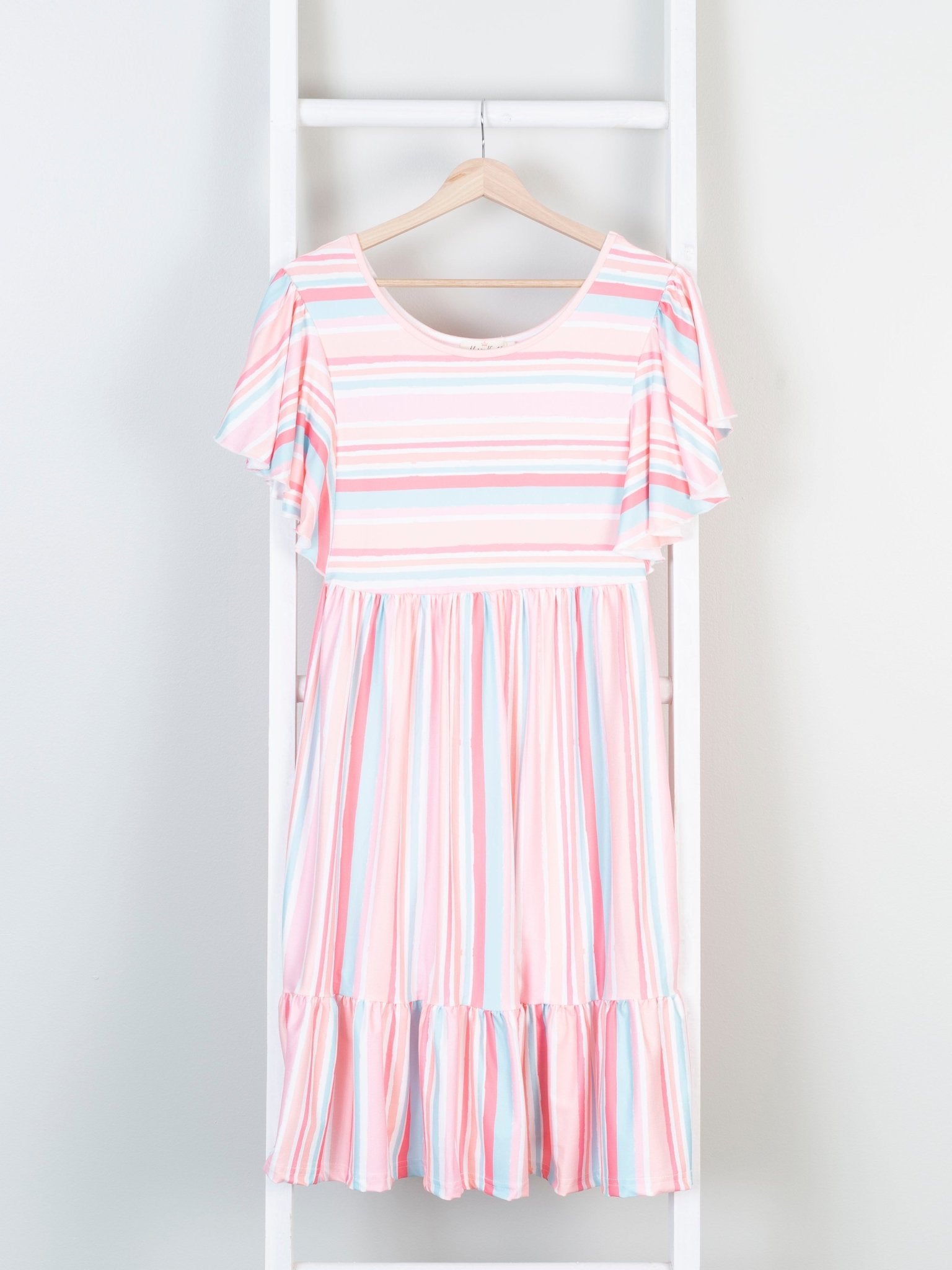 Mom & Me Tiered Coral Stripe Ruffle Dress - Marie Nicole Clothing