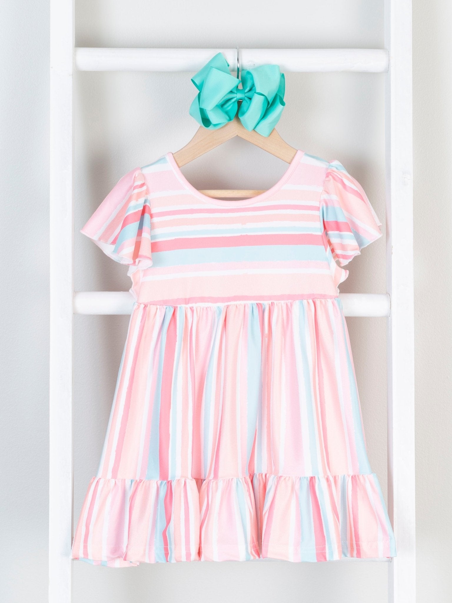 Mom & Me Tiered Coral Stripe Ruffle Dress - Marie Nicole Clothing