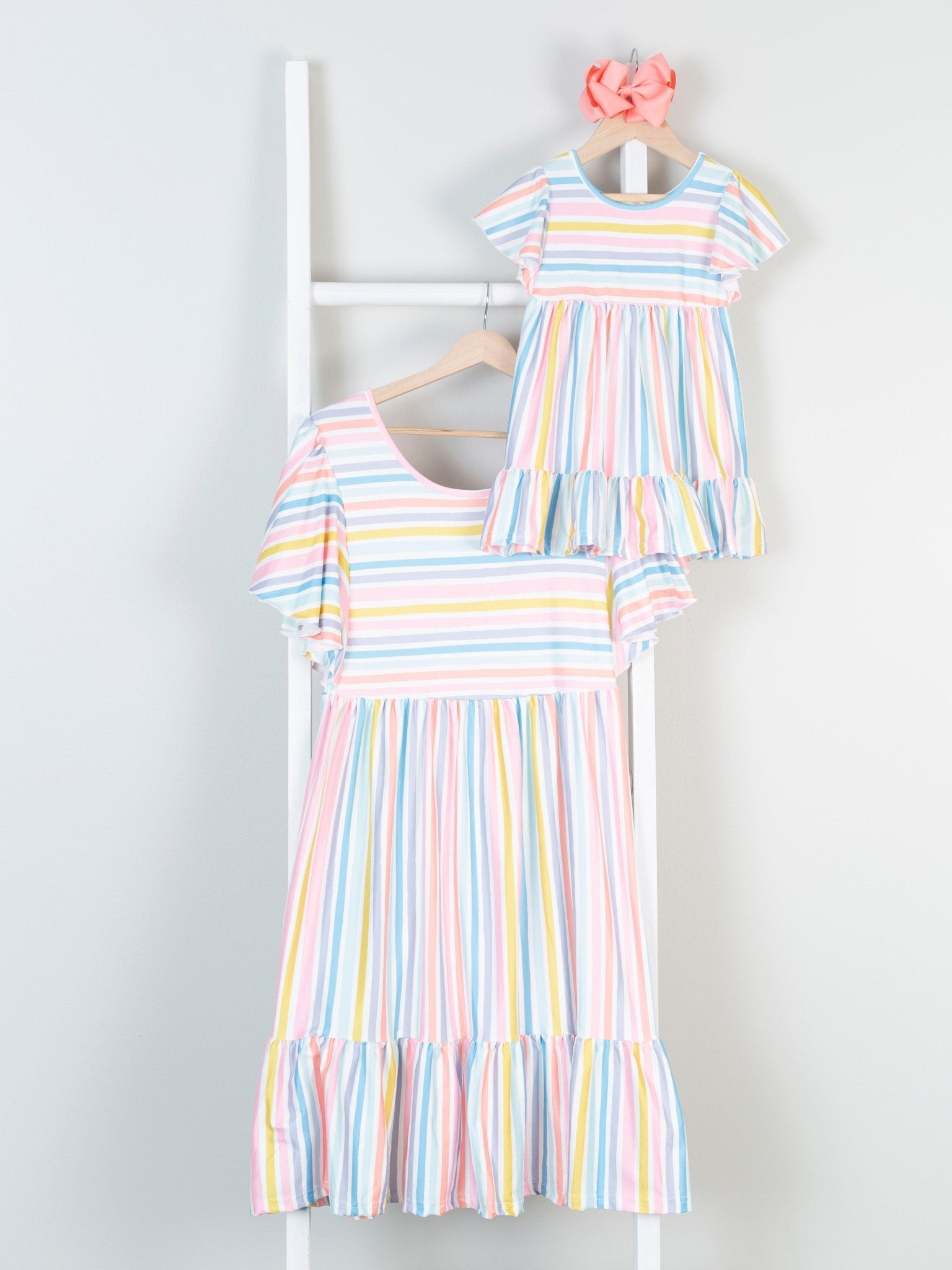Mom & Me Tiered Bright Stripe Ruffle Dress - Marie Nicole Clothing