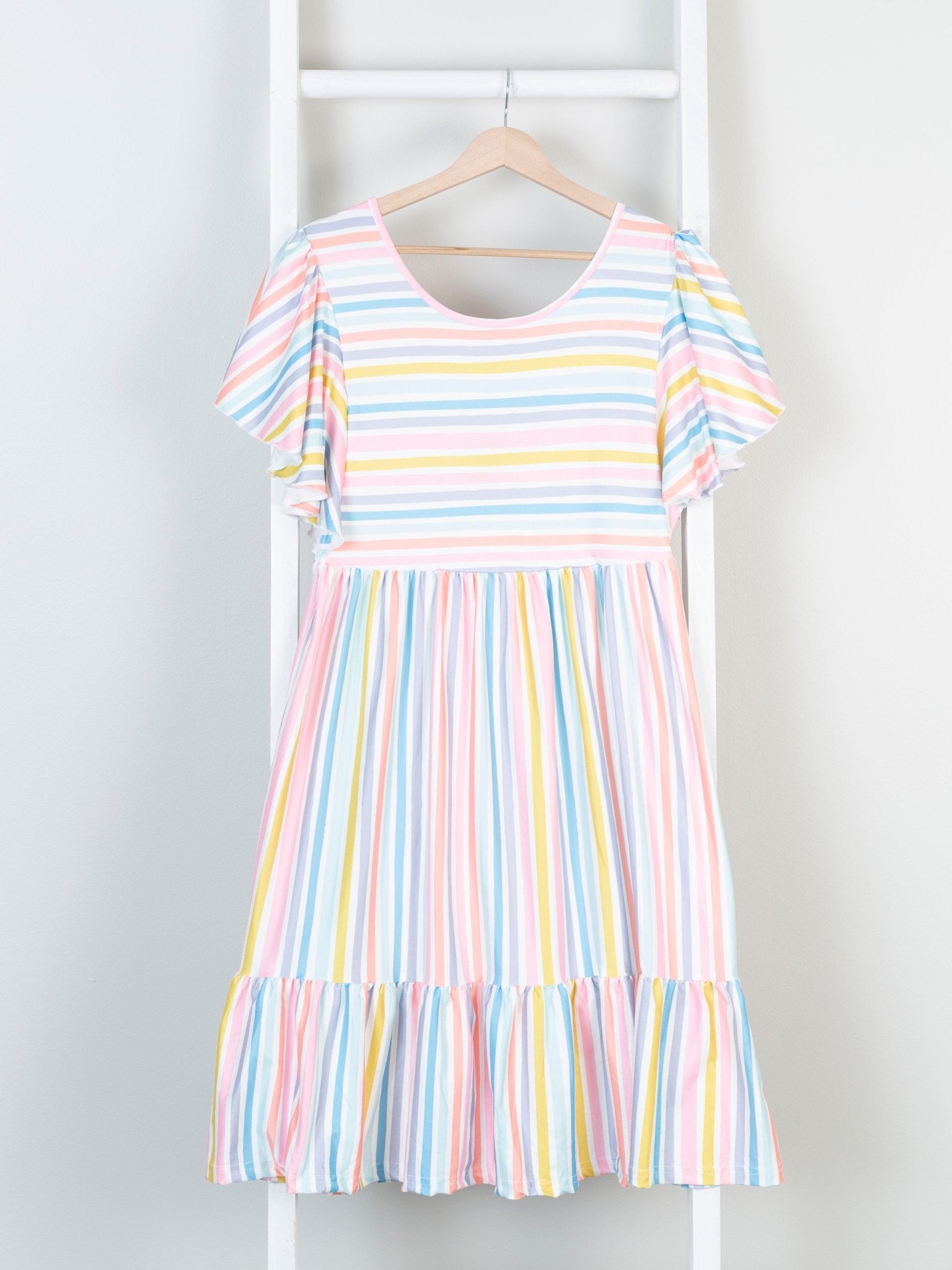 Mom & Me Tiered Bright Stripe Ruffle Dress - Marie Nicole Clothing