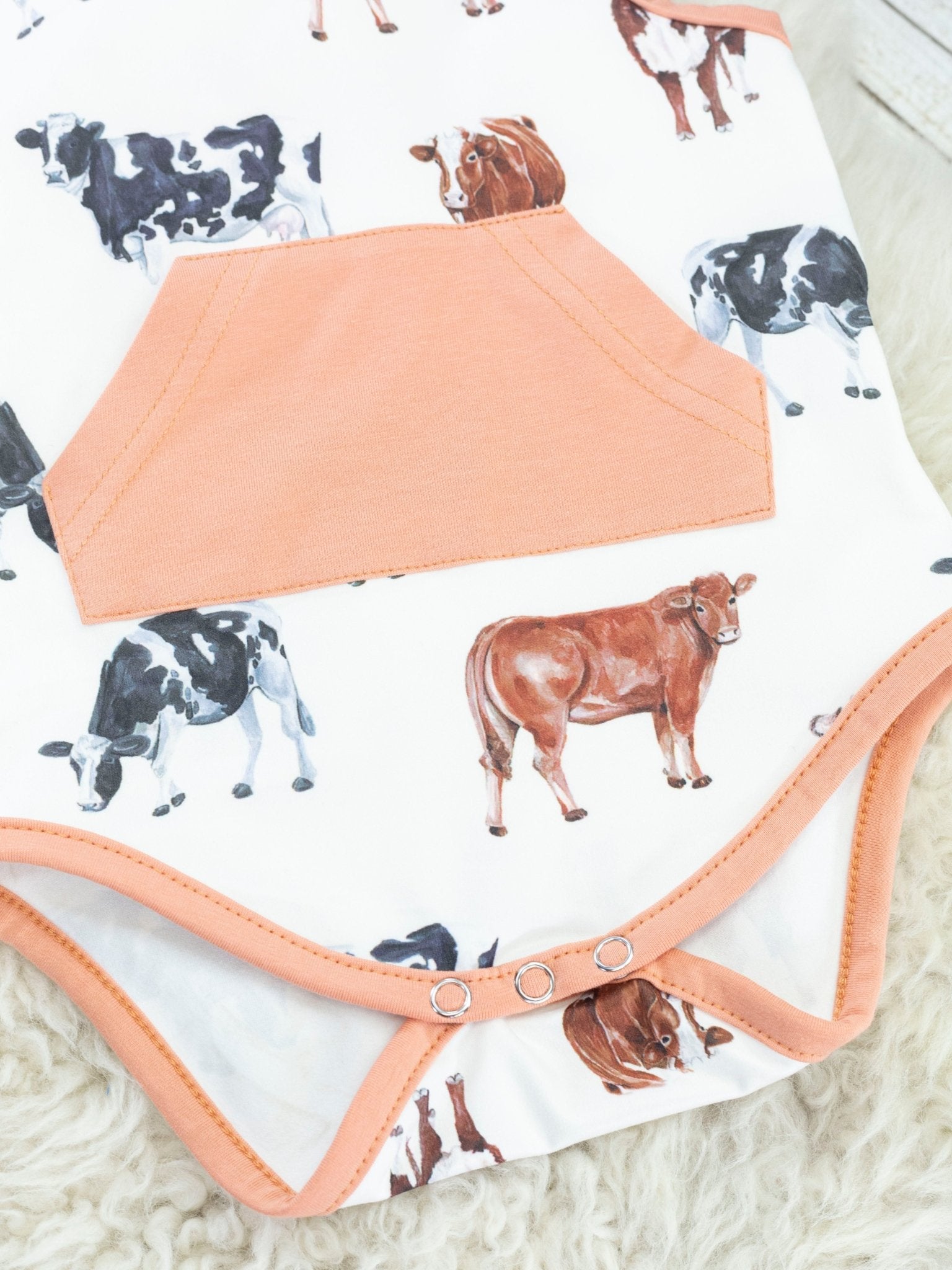 Tan Cow Hoodie Romper - Marie Nicole Clothing