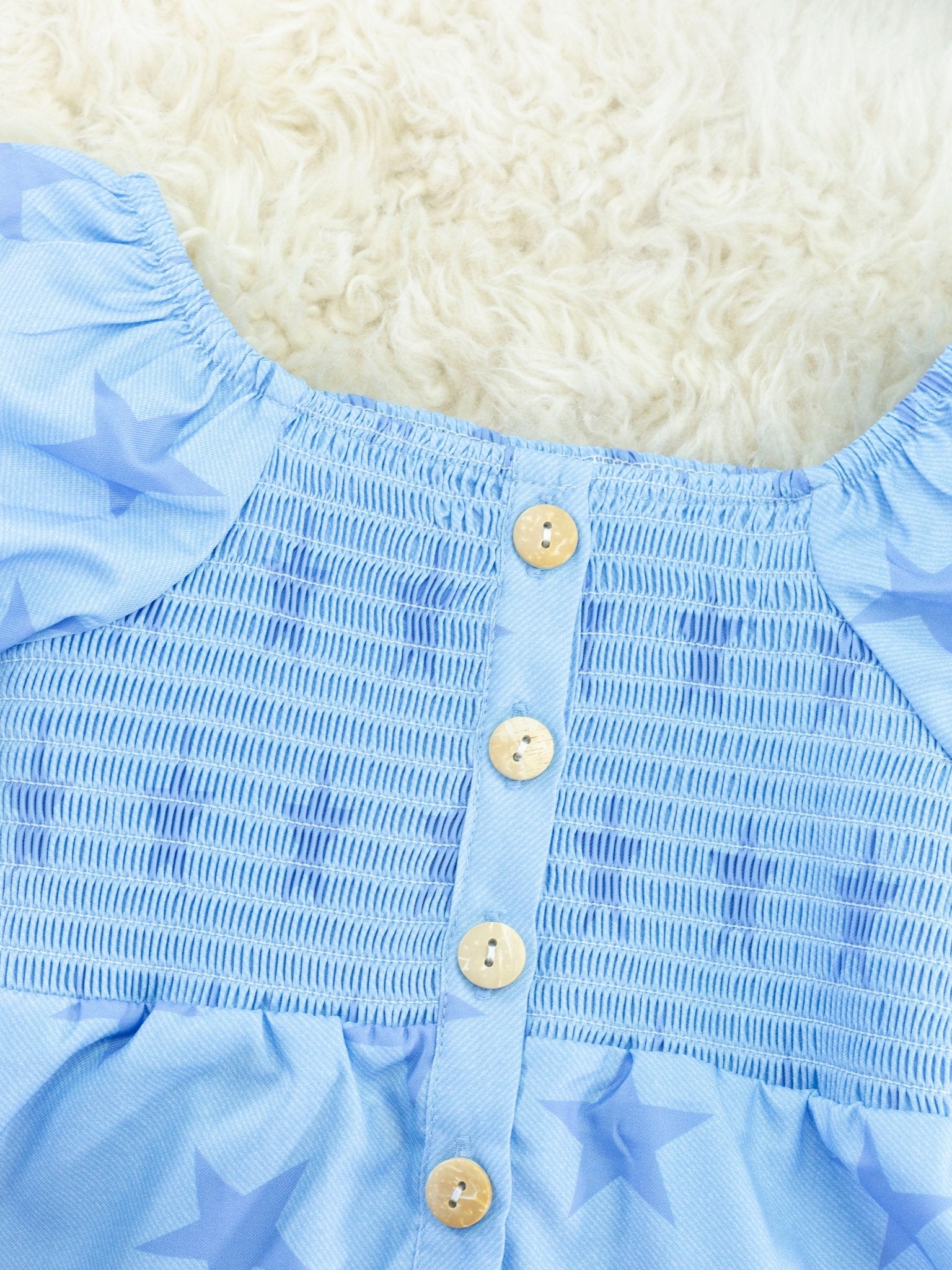 Blue Smocked Star Jumpsuit - Marie Nicole Clothing