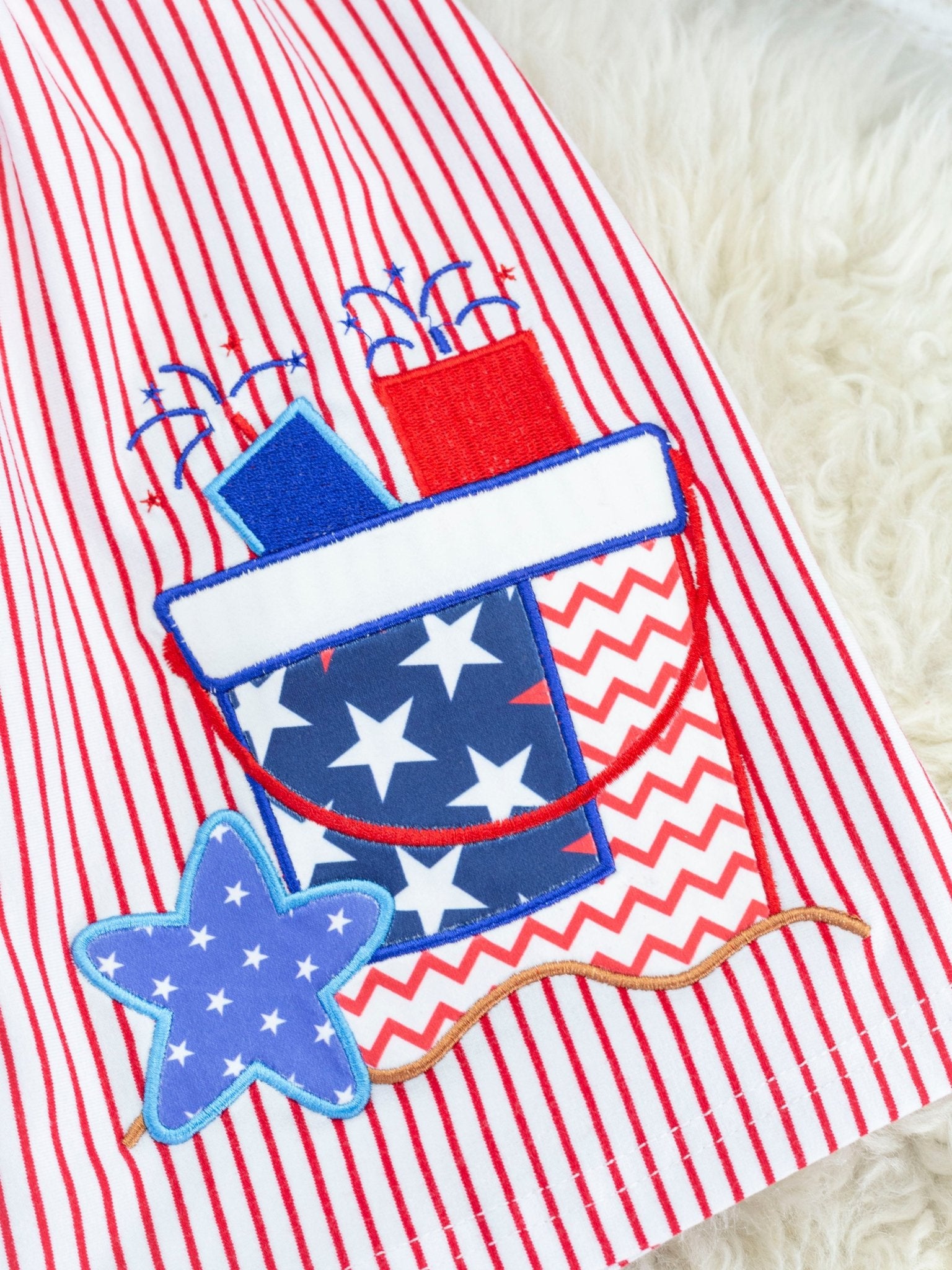Patriotic Pinstripe Beach Bucket Ruffle Outfit - Marie Nicole Clothing