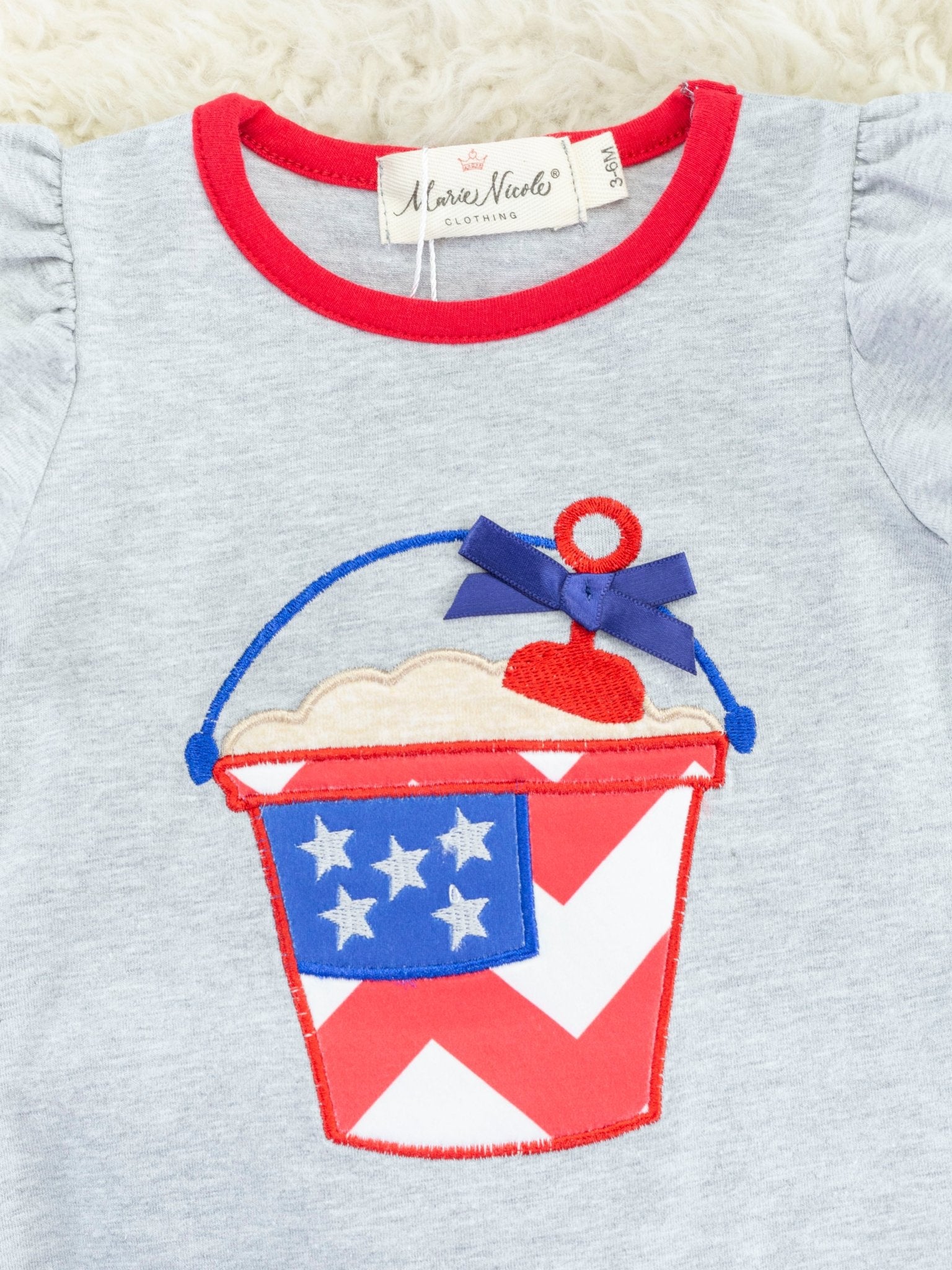 Patriotic Beach Bucket Ruffle Romper - Marie Nicole Clothing