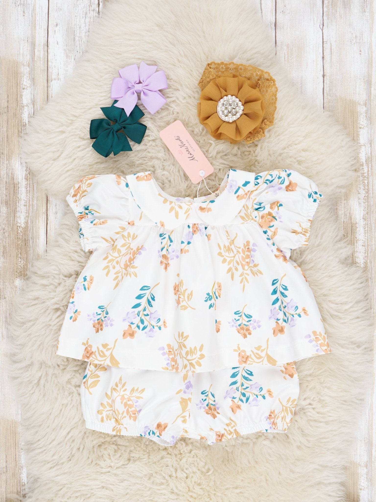 Mustard Floral Vintage Bloomers Outfit - Marie Nicole Clothing