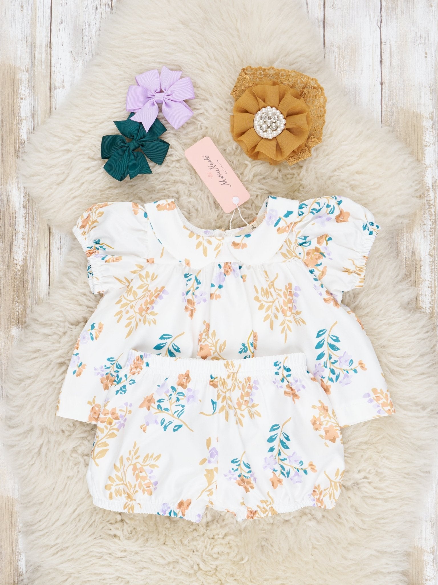 Mustard Floral Vintage Bloomers Outfit - Marie Nicole Clothing