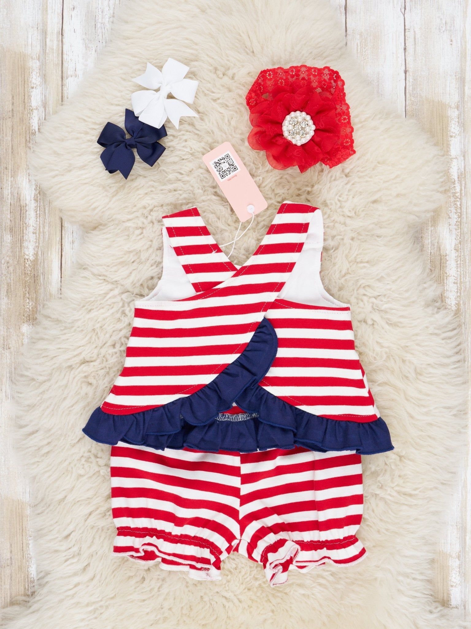Striped Smocked Firework Bloomers Outfit - Marie Nicole Clothing