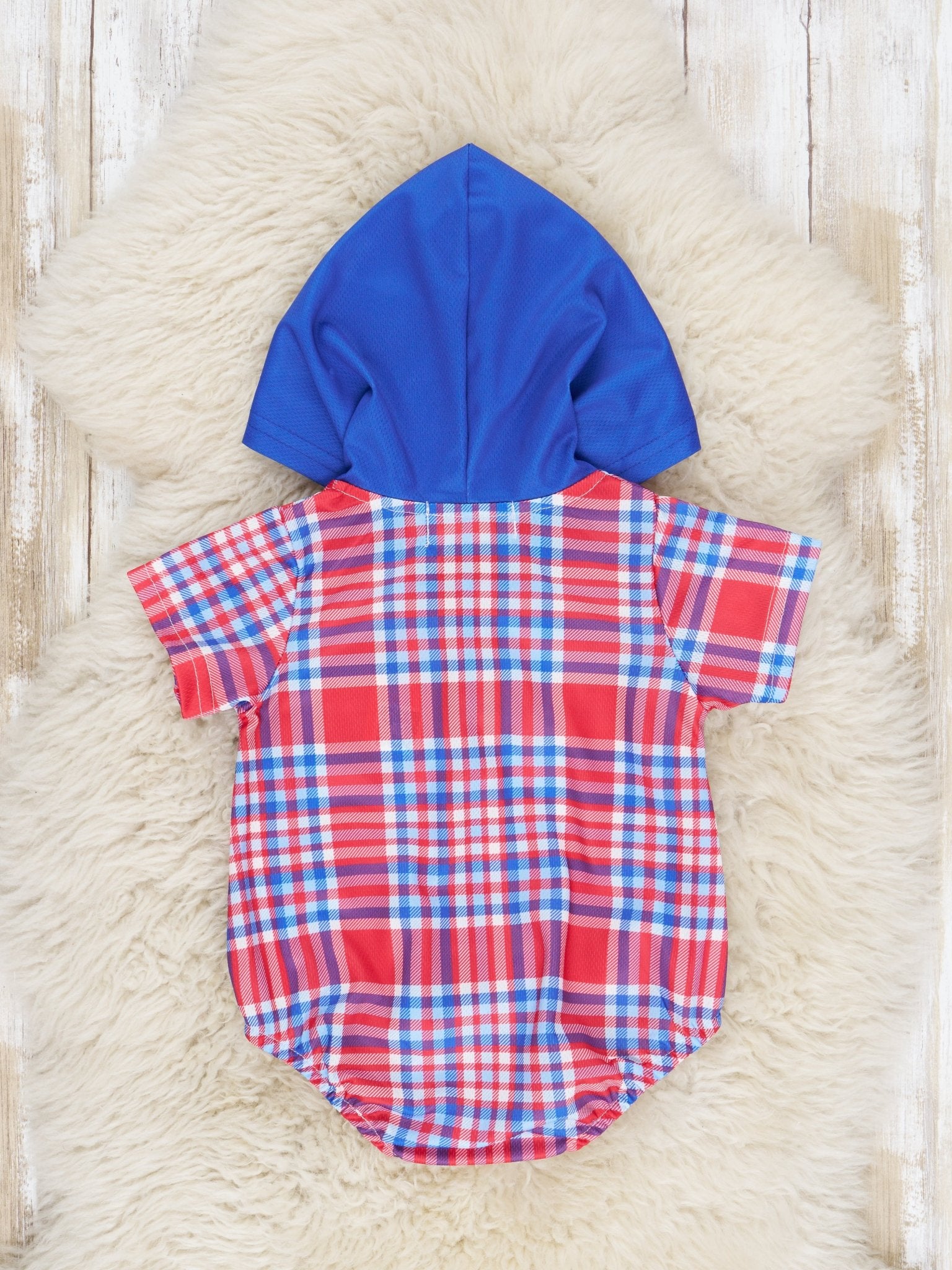 Red & Blue Plaid Hooded Romper - Marie Nicole Clothing