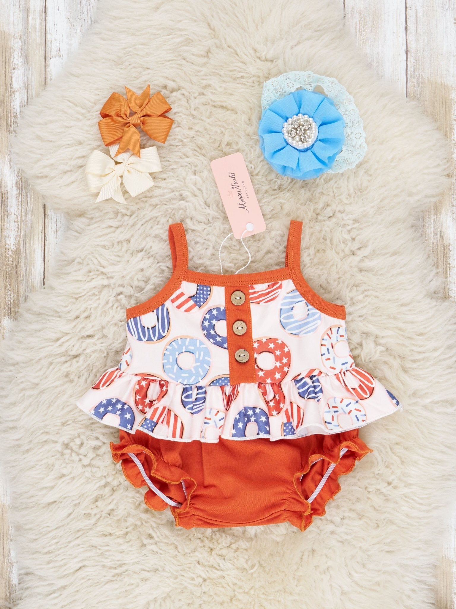 Patriotic Donut Ruffle Bloomers Outfit - Marie Nicole Clothing