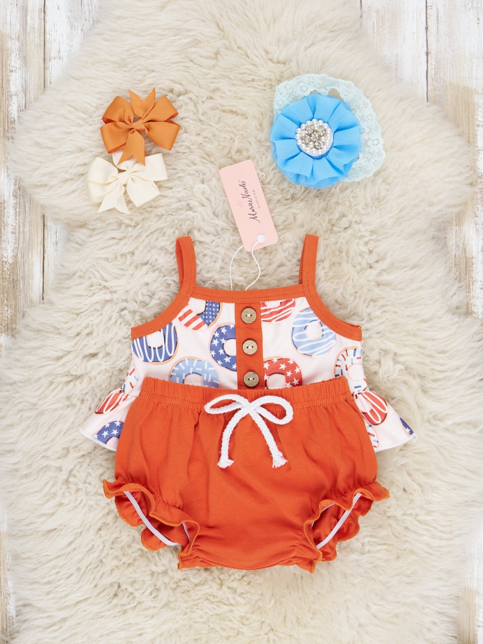 Patriotic Donut Ruffle Bloomers Outfit - Marie Nicole Clothing