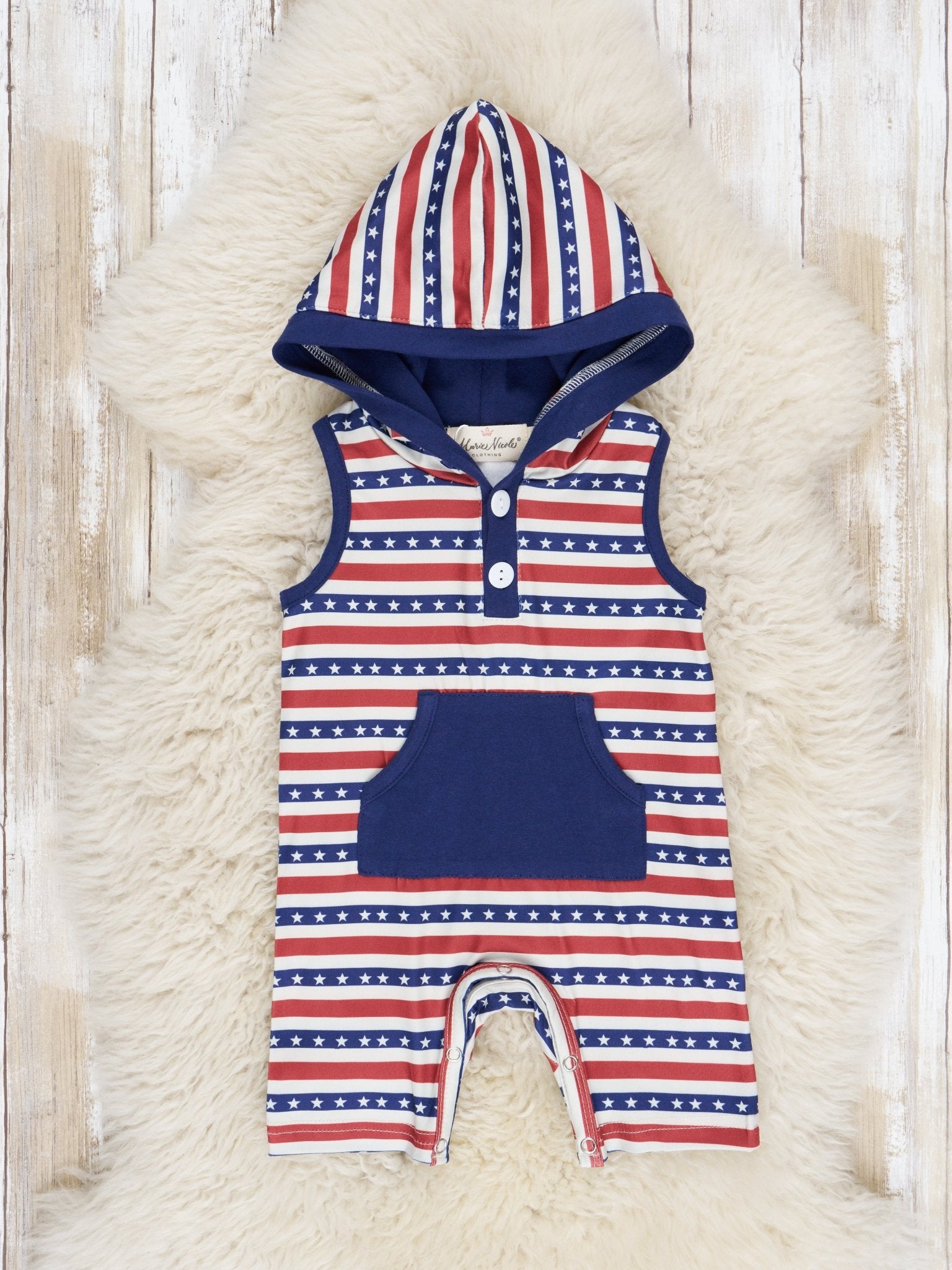 Navy Stars & Stripes Hooded Romper - Marie Nicole Clothing