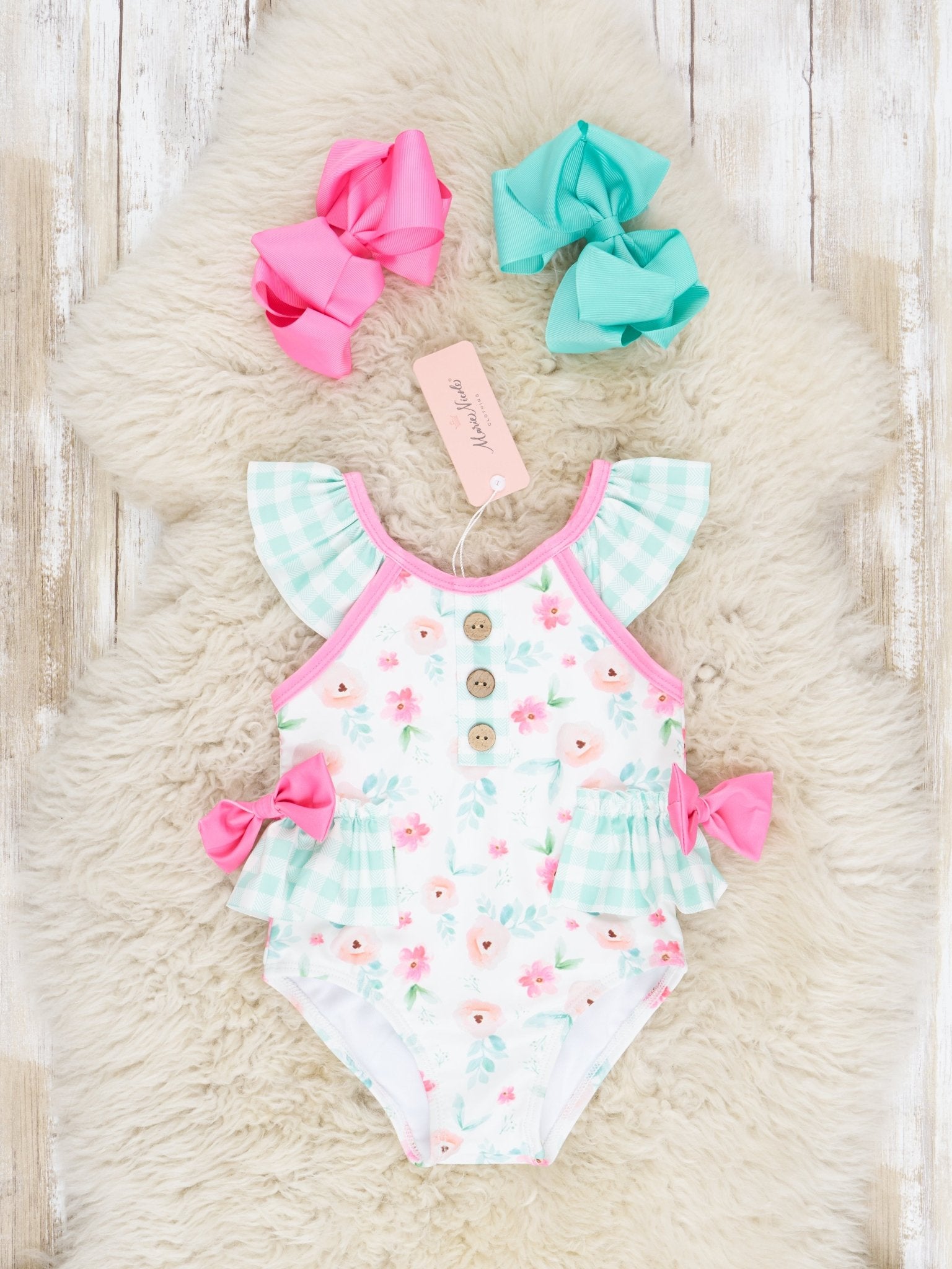 Mint Gingham Poppy Ruffle Swimsuit - Marie Nicole Clothing