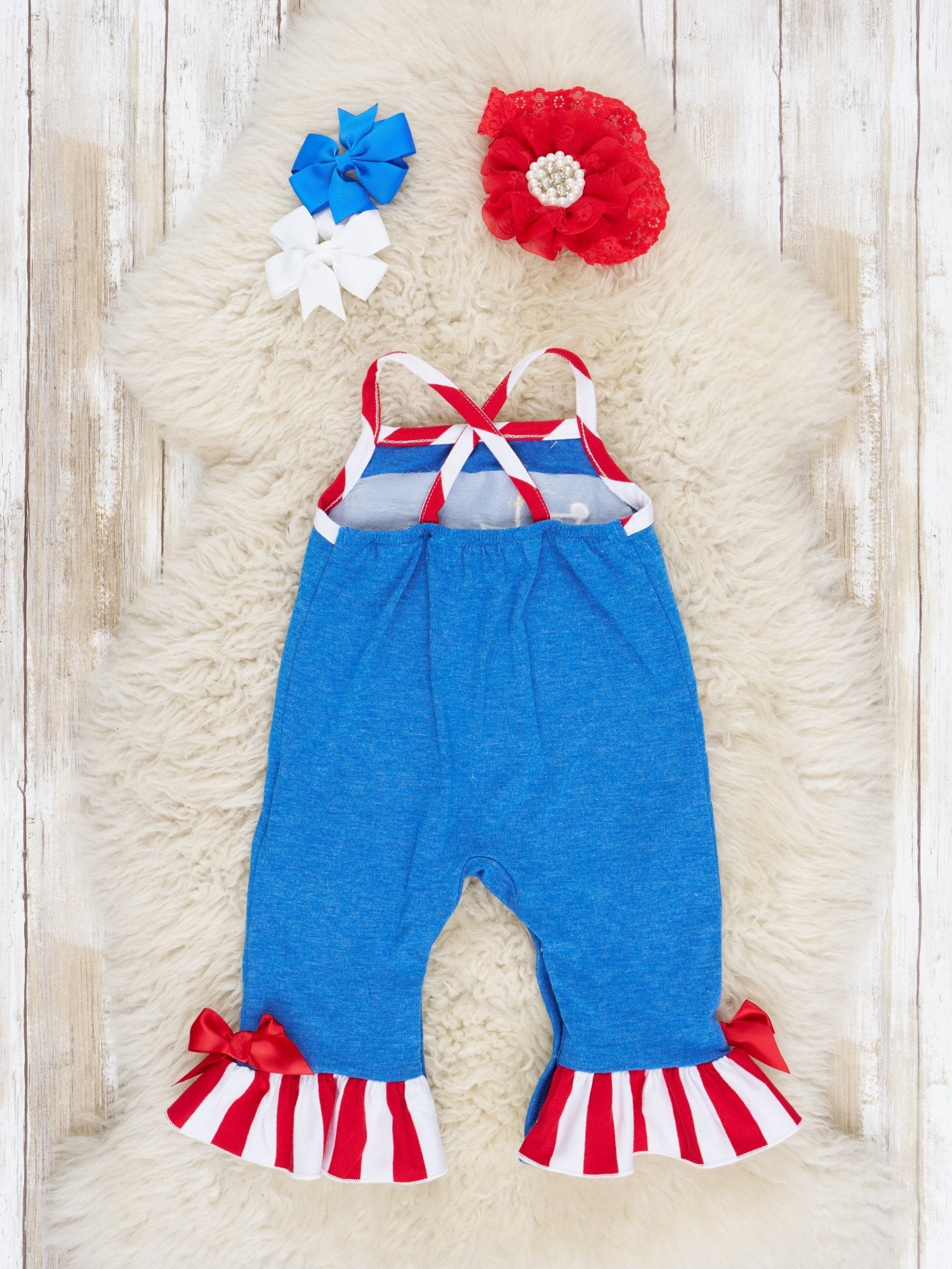 Patriotic Chicken Tractor Ruffle Romper - Marie Nicole Clothing
