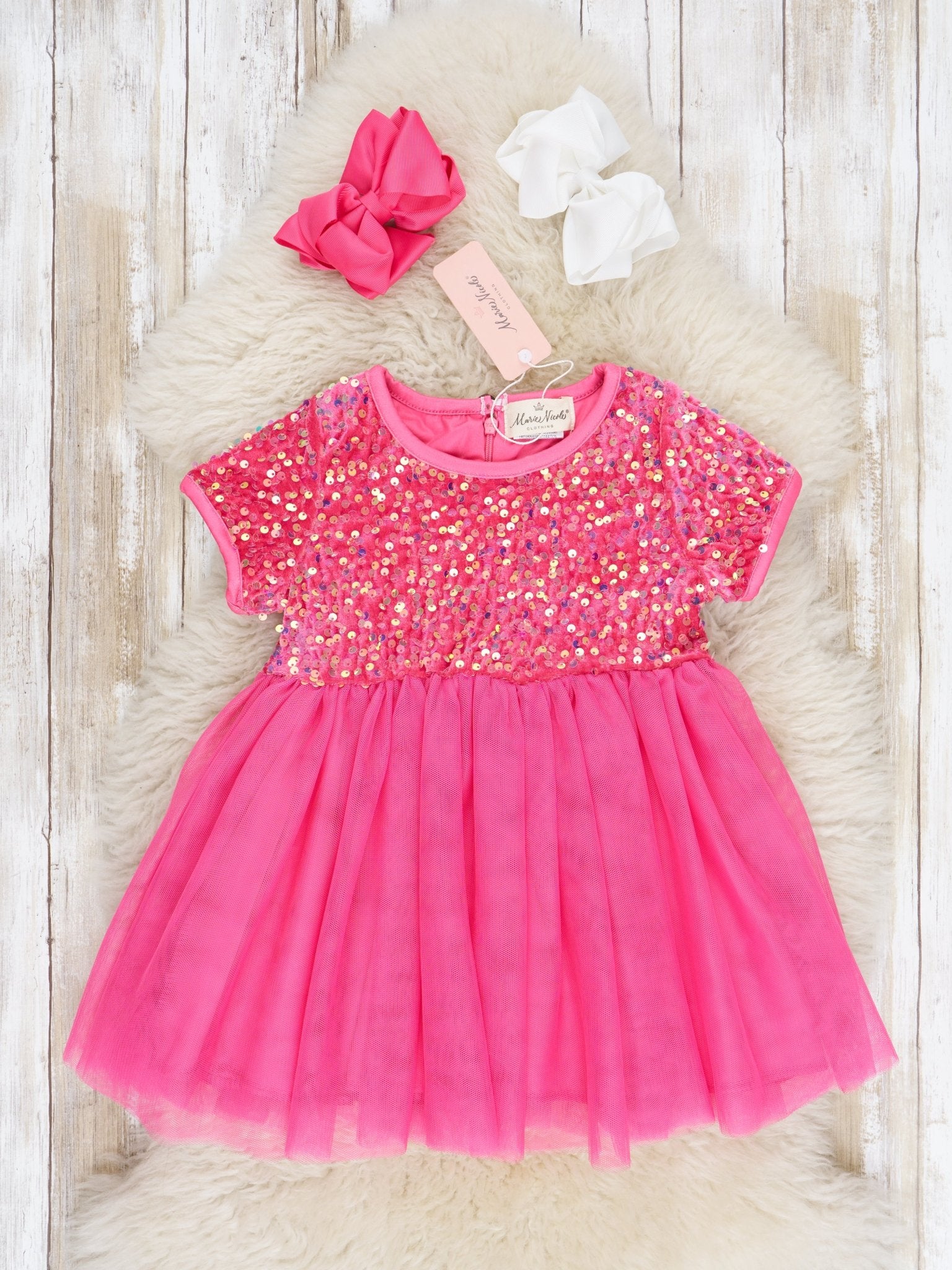 Hot Pink Sparkly Tulle Swing Dress - Marie Nicole Clothing