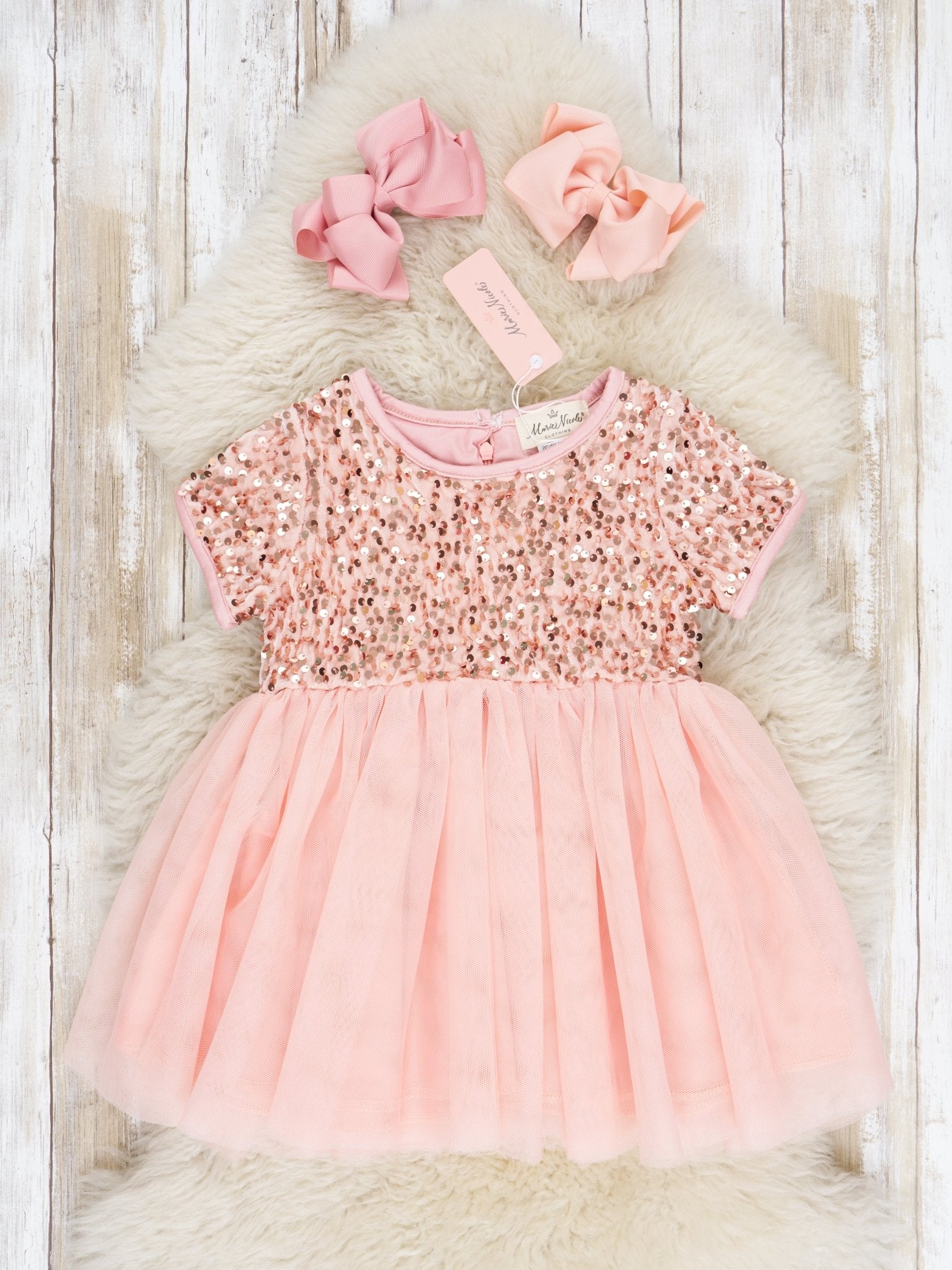 Peach Sparkly Tulle Swing Dress - Marie Nicole Clothing