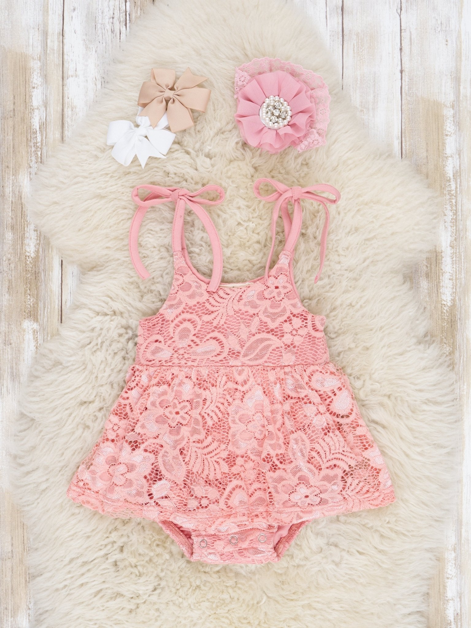 Mauve Floral Lace Tie Tank Dressy Bubble Romper - Marie Nicole Clothing