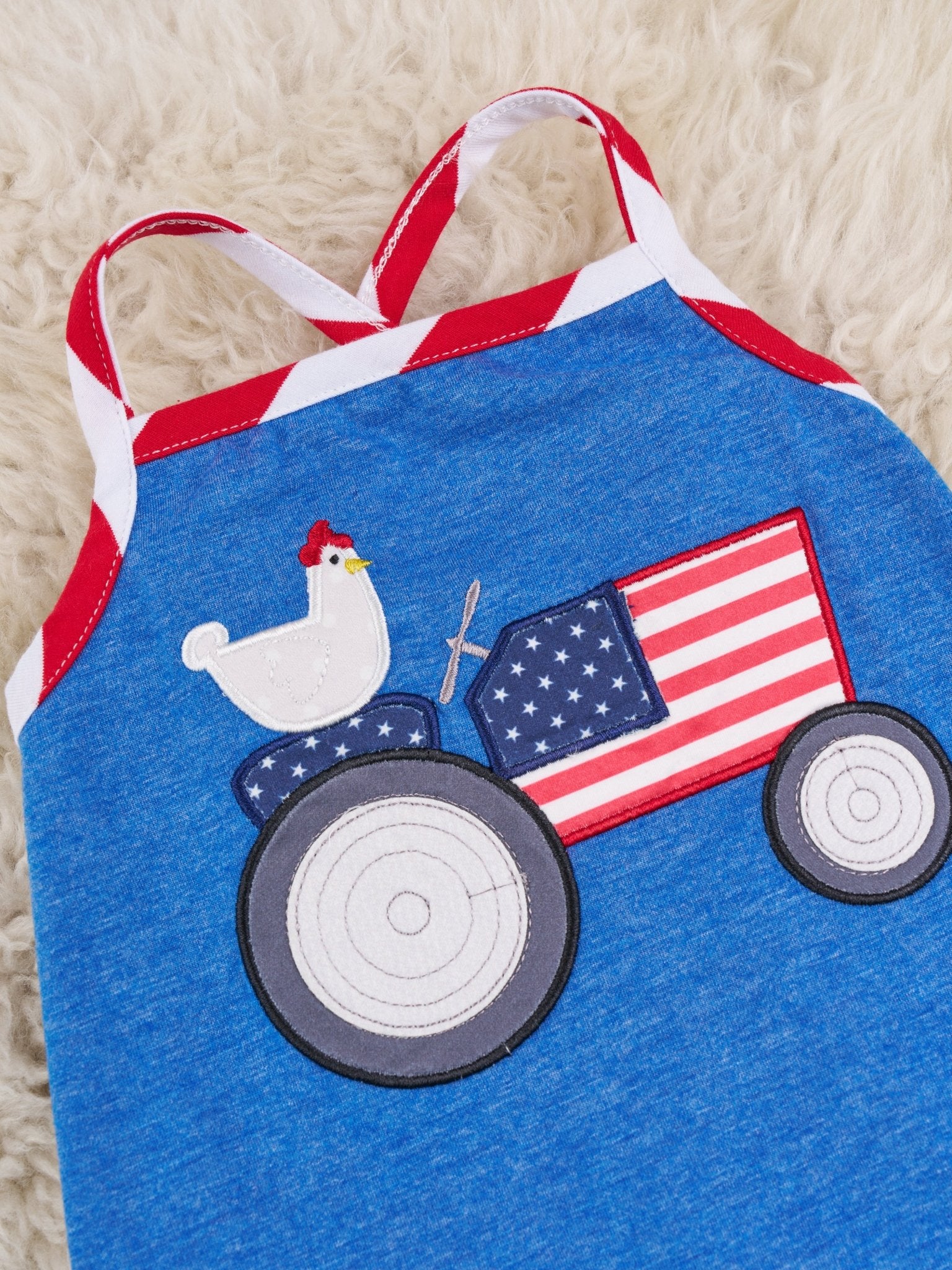Patriotic Chicken Tractor Ruffle Romper - Marie Nicole Clothing