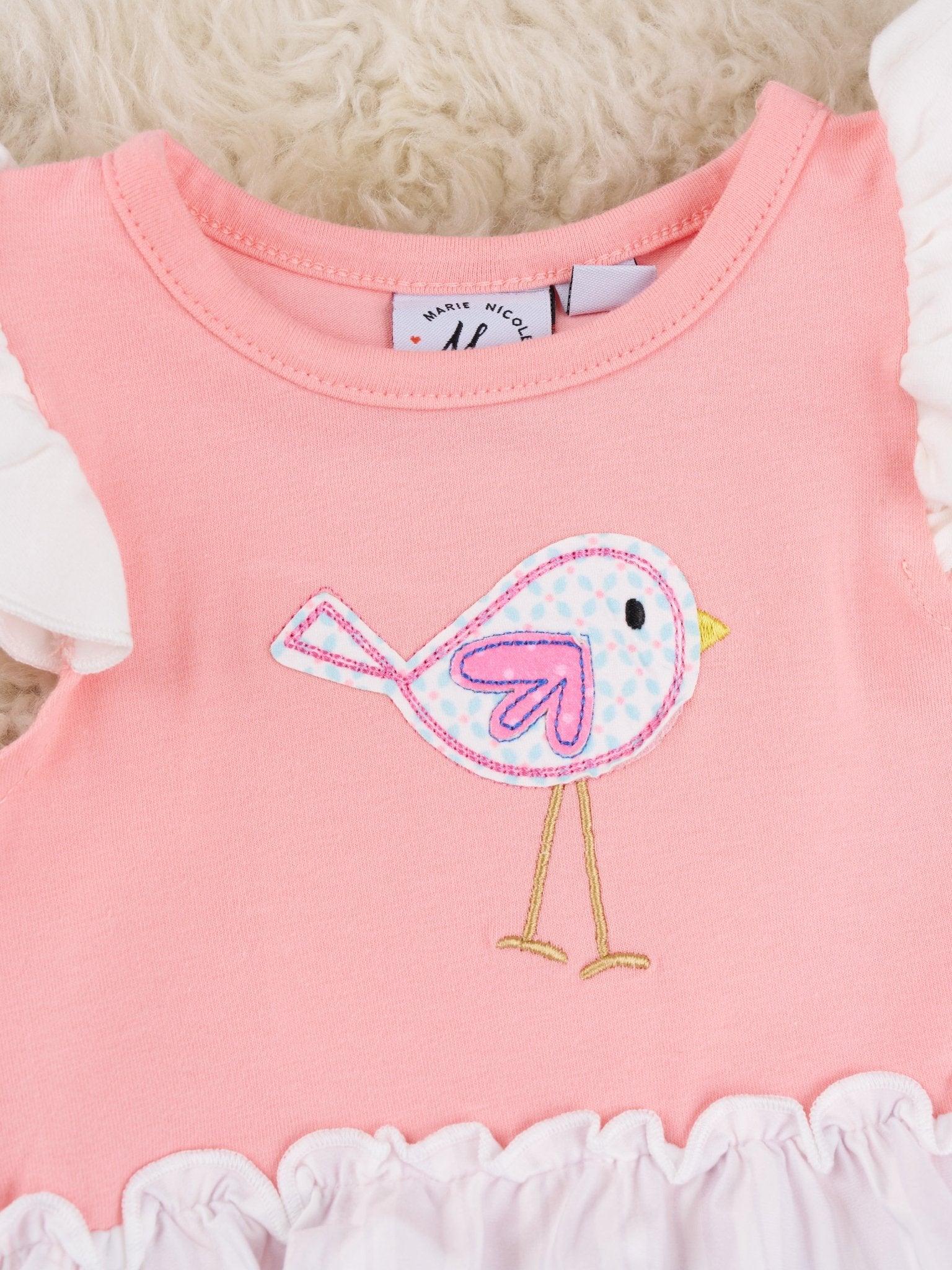 Pink Bird Ruffle Romper - Marie Nicole Clothing