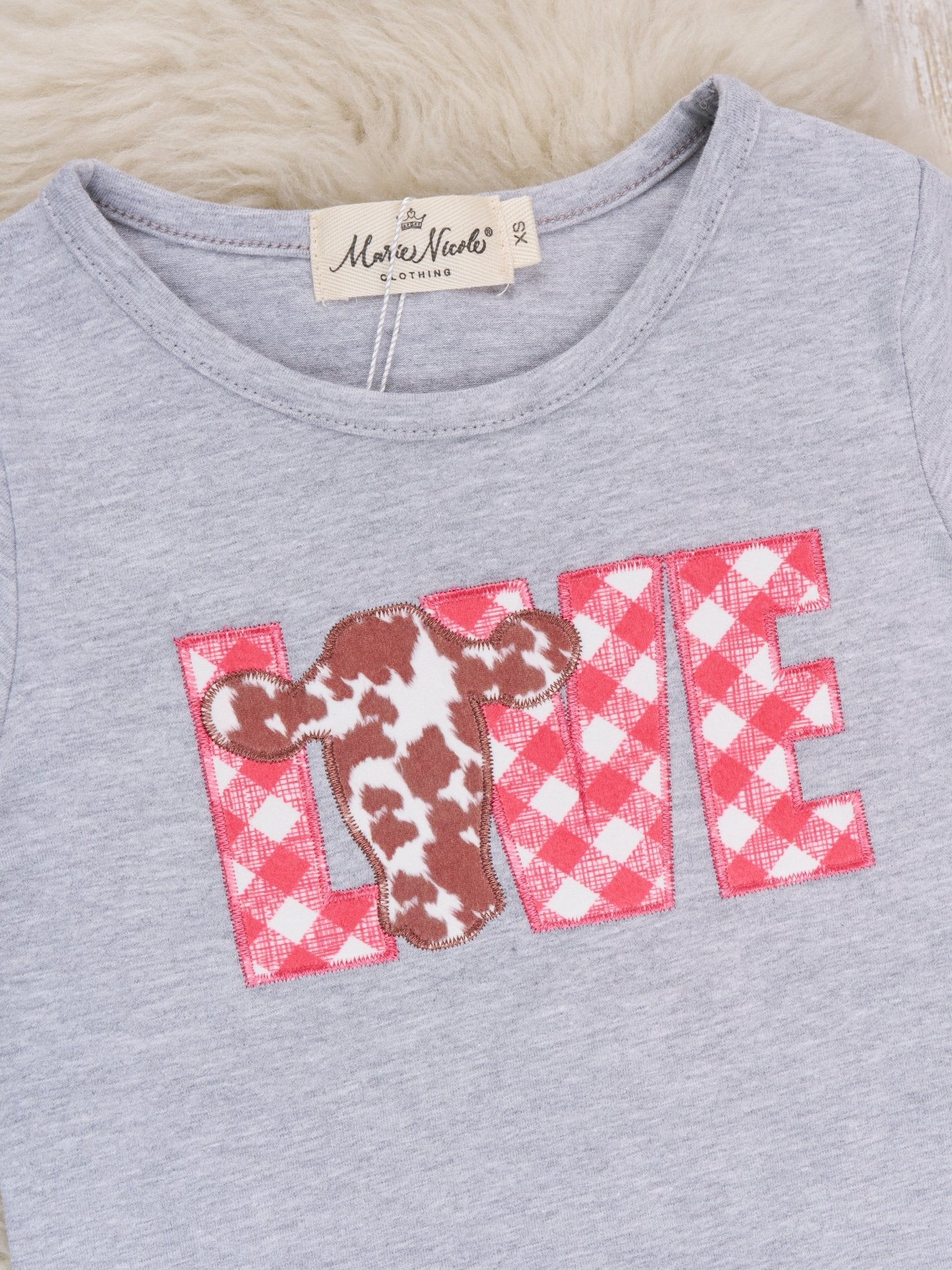 Red Gingham "LOVE" Cow Outfit - Marie Nicole Clothing