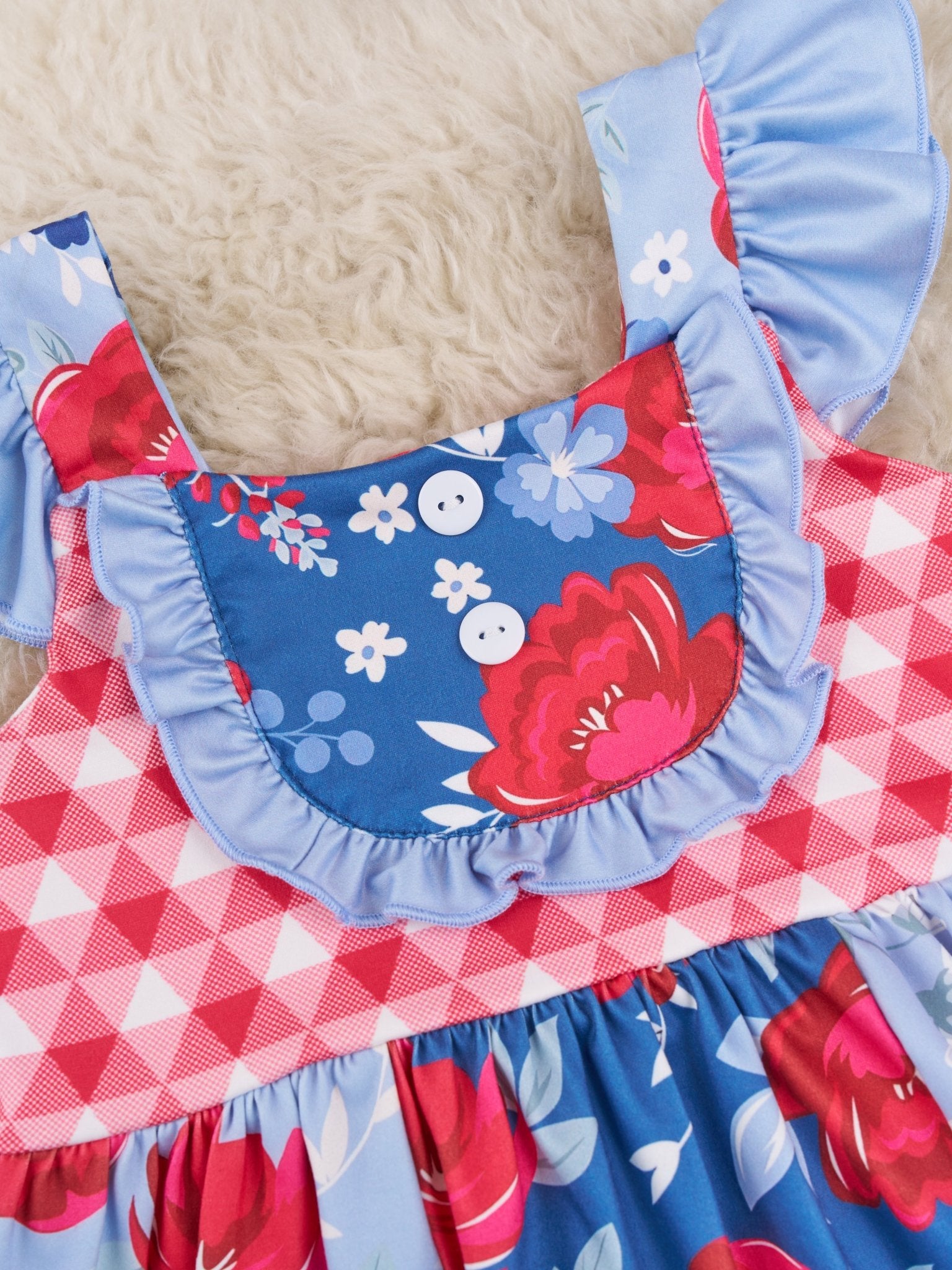 Red & Blue Rose Ruffle Dress - Marie Nicole Clothing