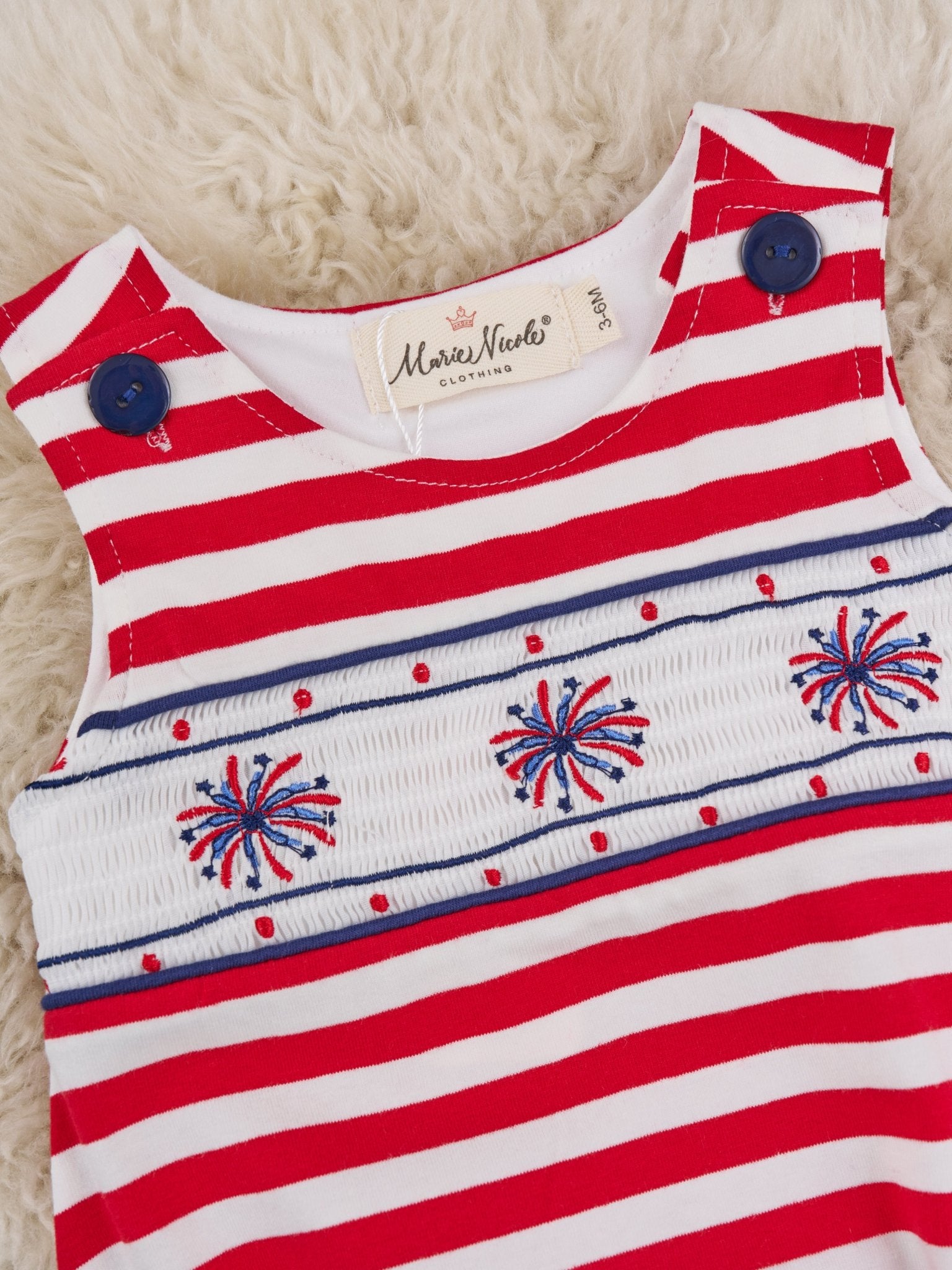 Striped Smocked Firework Romper - Marie Nicole Clothing