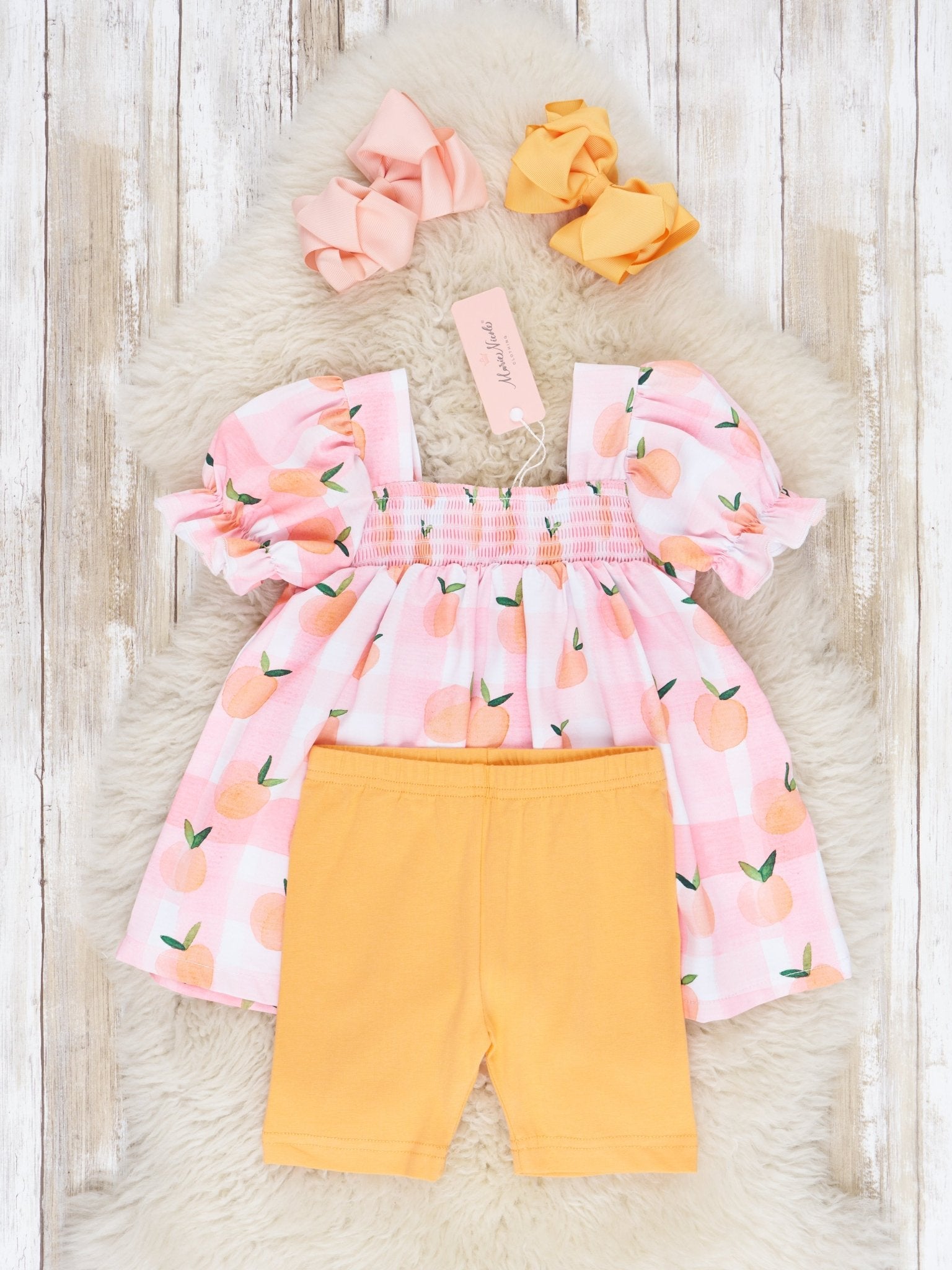 Peach Gingham Ruffle Outfit - Marie Nicole Clothing