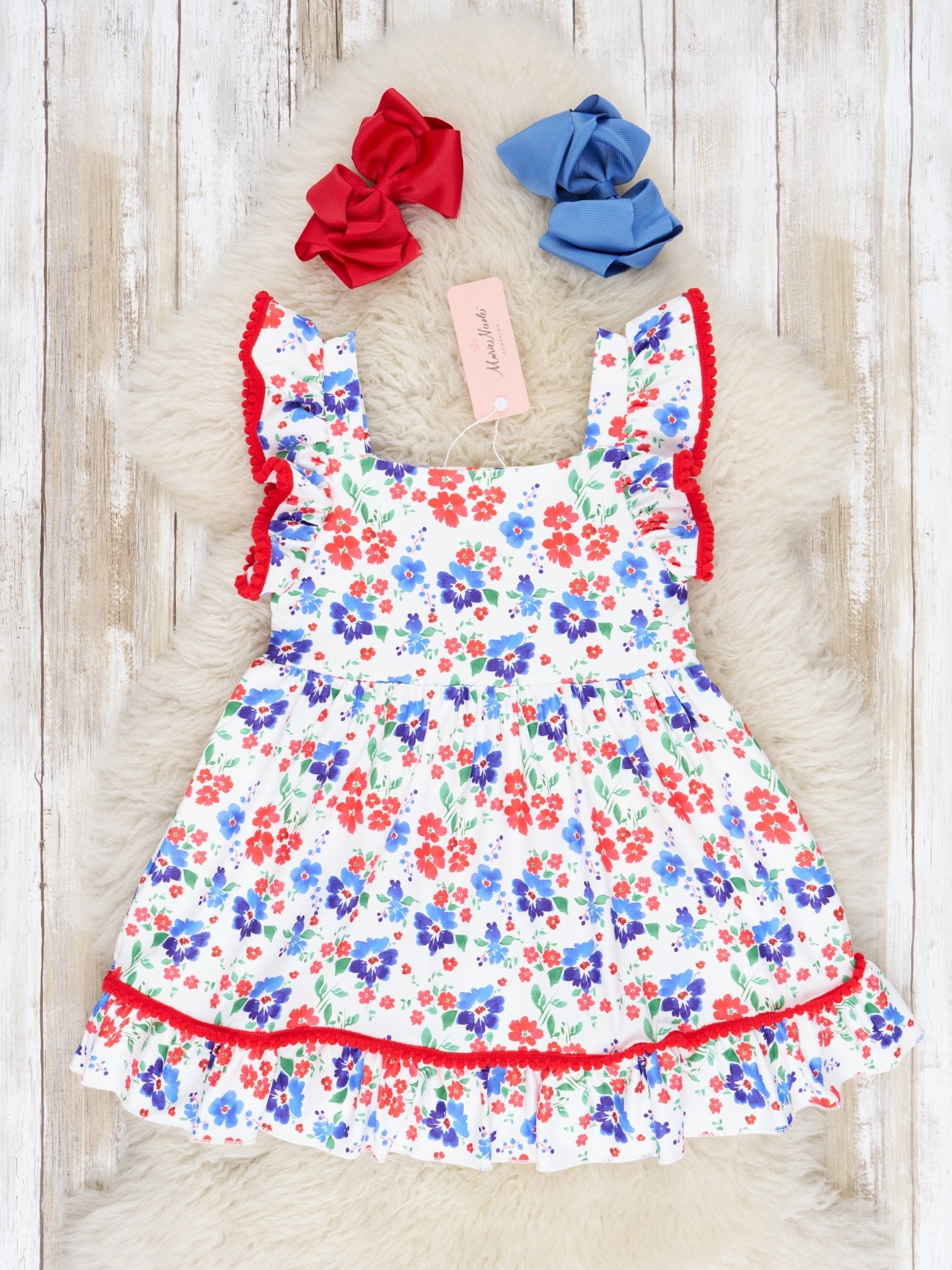 Red White & Blue Poppy Ruffle Dress - Marie Nicole Clothing