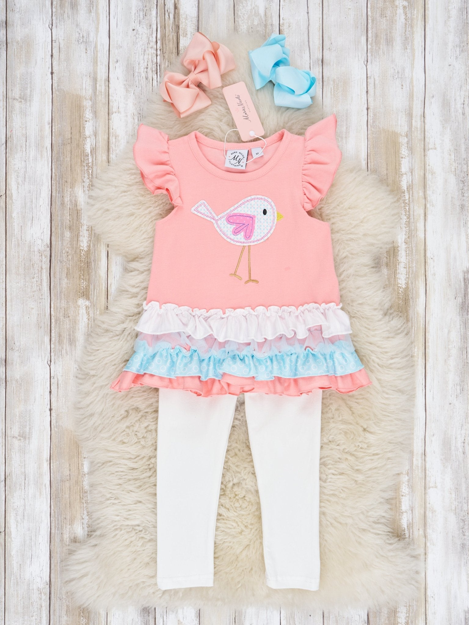 Pink Bird Ruffle Outfit - Marie Nicole Clothing
