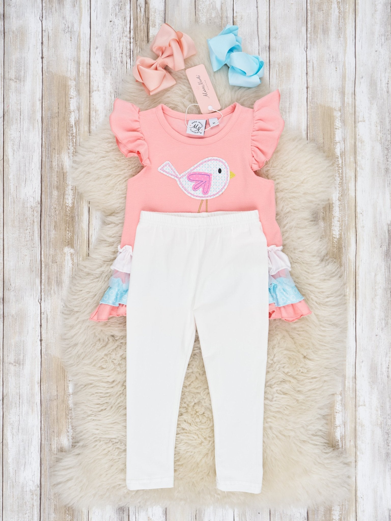 Pink Bird Ruffle Outfit - Marie Nicole Clothing
