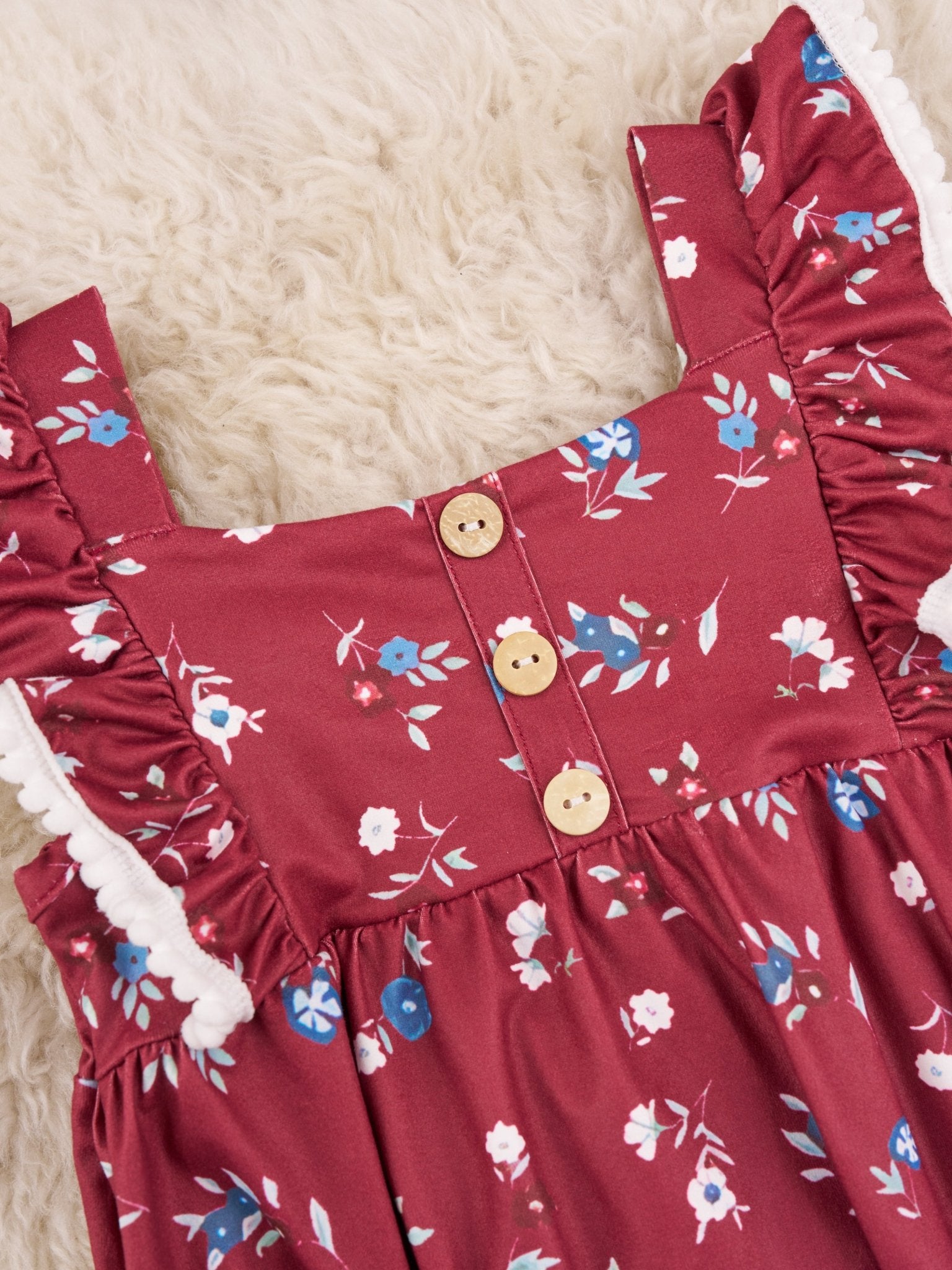Burgundy Floral Ruffle Bubble Romper - Marie Nicole Clothing