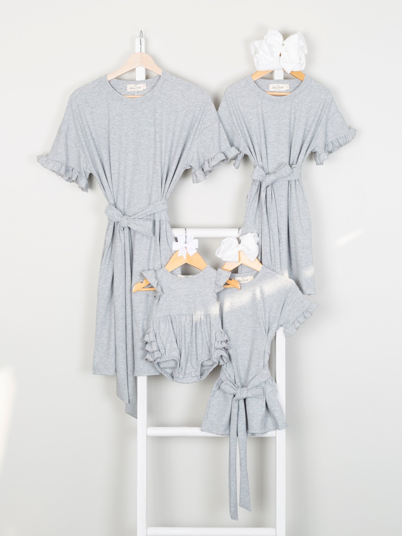 Mom & Me Heather Grey Ribbed Ruffle Dress & Bubble - Marie Nicole Clothing