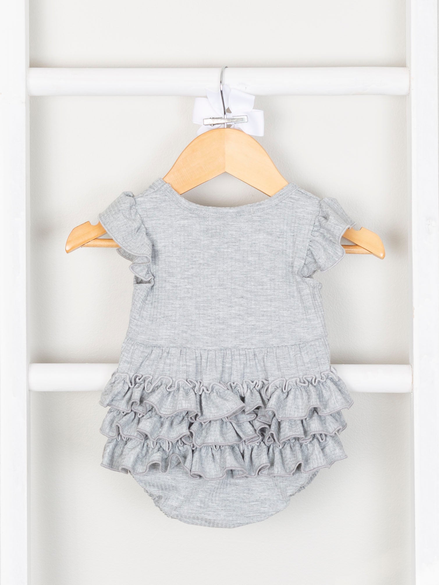 Mom & Me Heather Grey Ribbed Ruffle Dress & Bubble - Marie Nicole Clothing