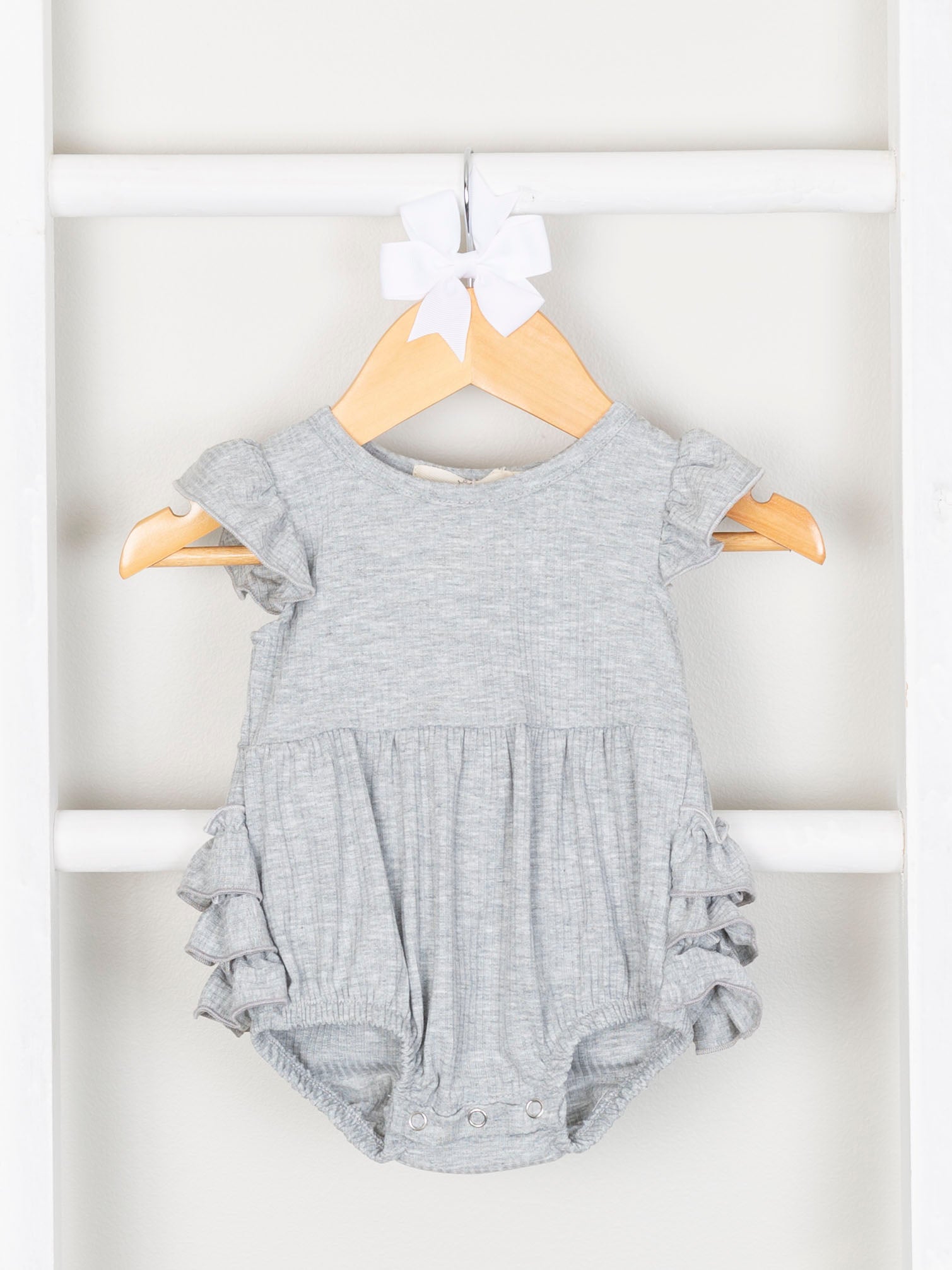 Mom & Me Heather Grey Ribbed Ruffle Dress & Bubble - Marie Nicole Clothing