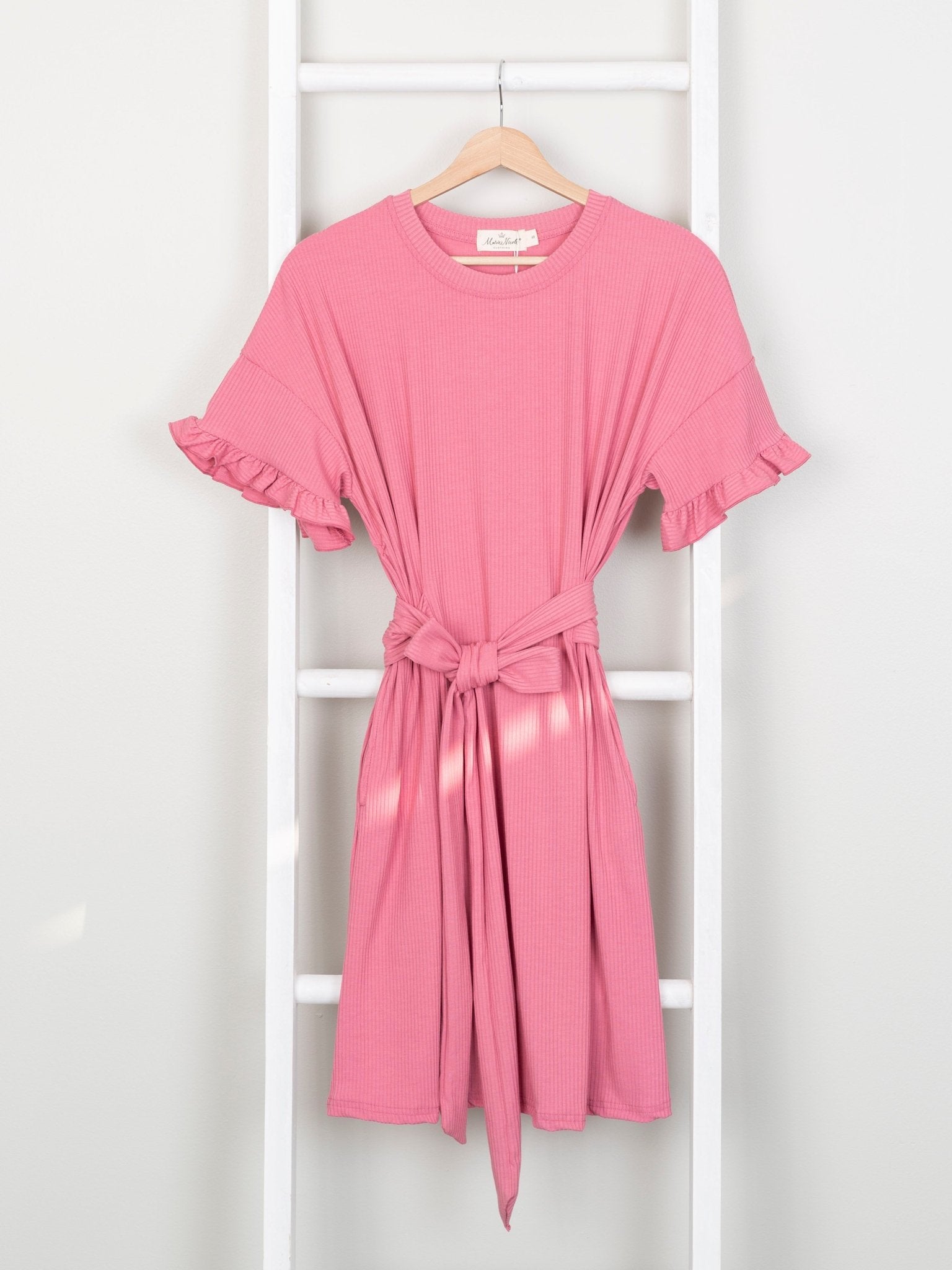 Mom & Me Rouge Pink Ribbed Ruffle Dress & Bubble - Marie Nicole Clothing
