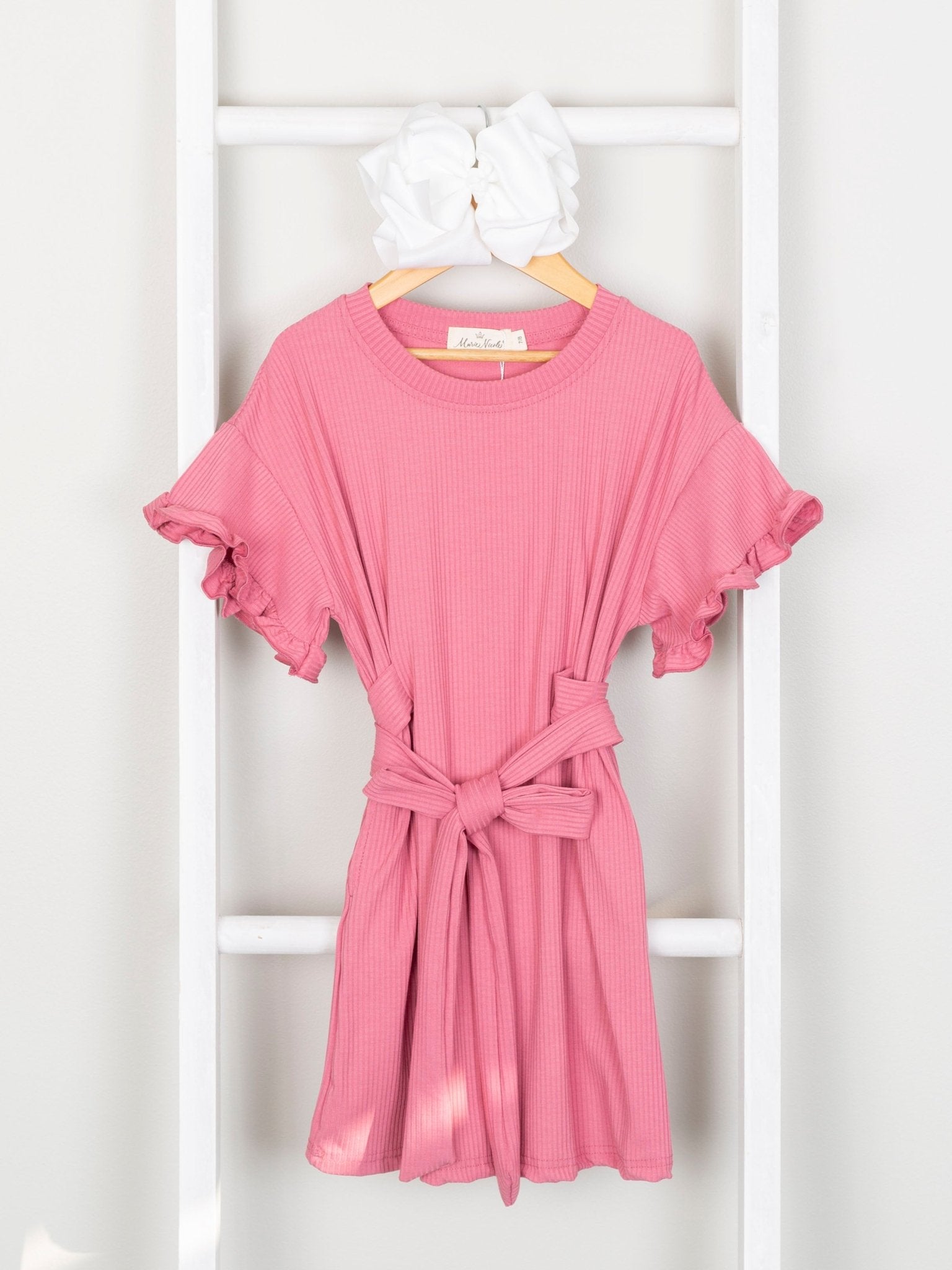 Mom & Me Rouge Pink Ribbed Ruffle Dress & Bubble - Marie Nicole Clothing