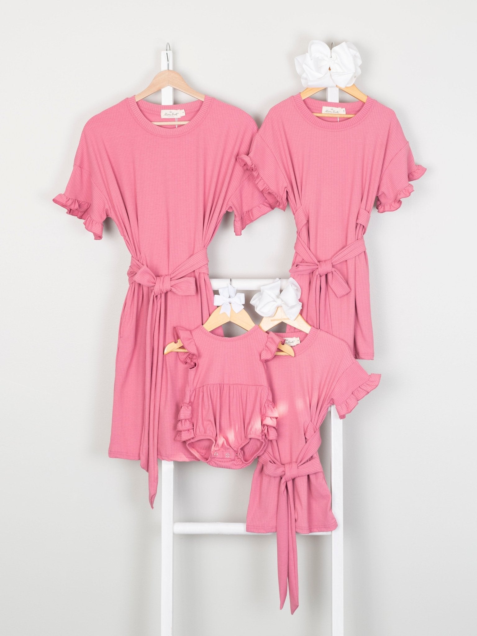 Mom & Me Rouge Pink Ribbed Ruffle Dress & Bubble - Marie Nicole Clothing